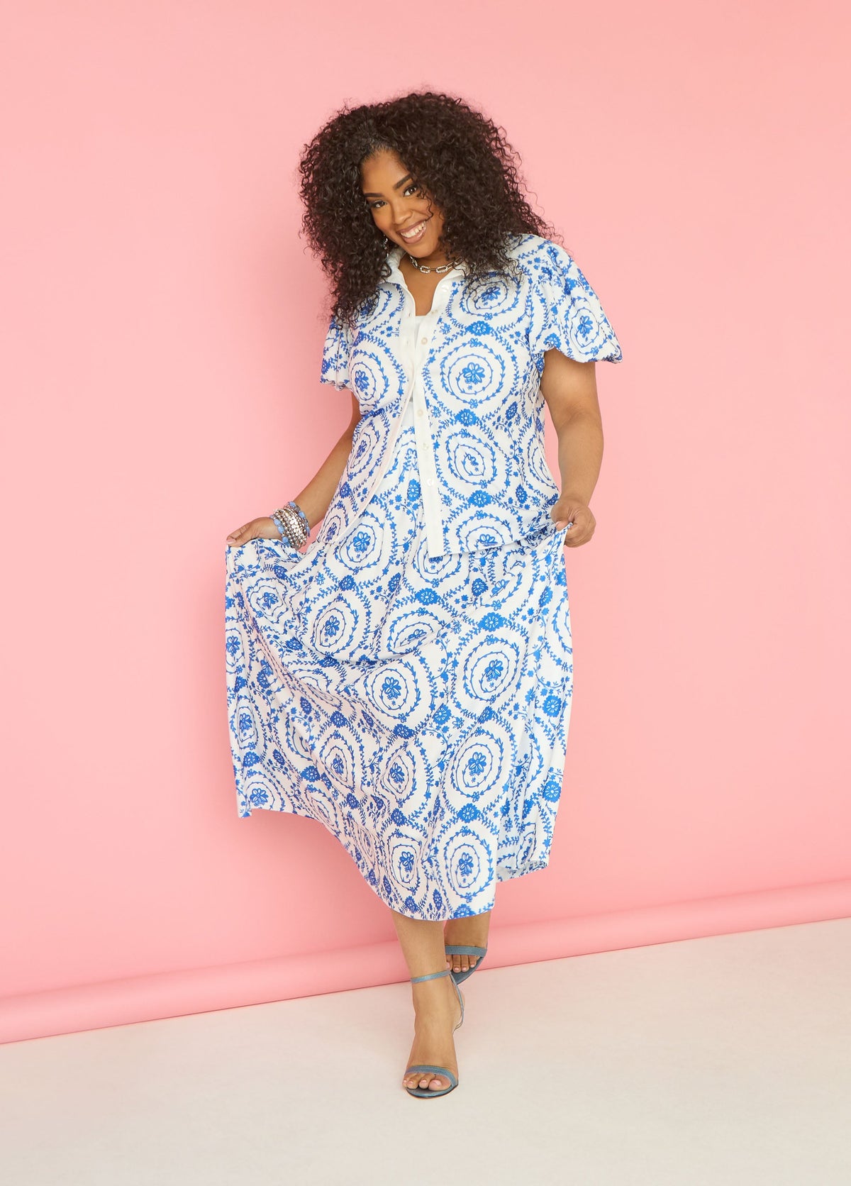 Floral Print Maxi Skirt Victoria Blue | Ashley Stewart