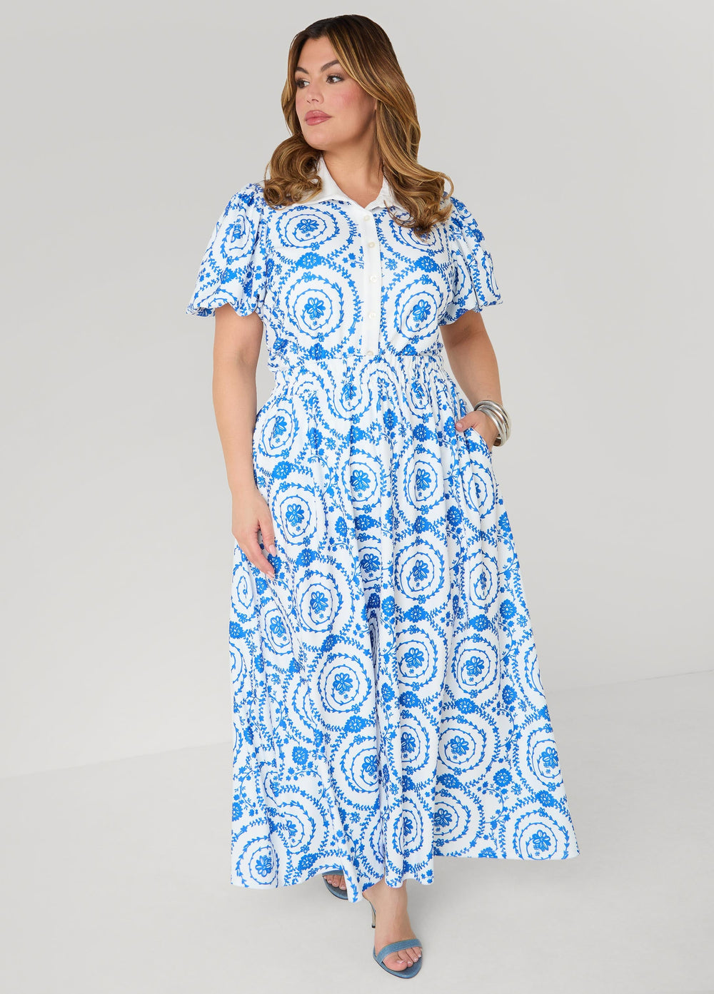 Floral Print Maxi Skirt Victoria Blue | Ashley Stewart