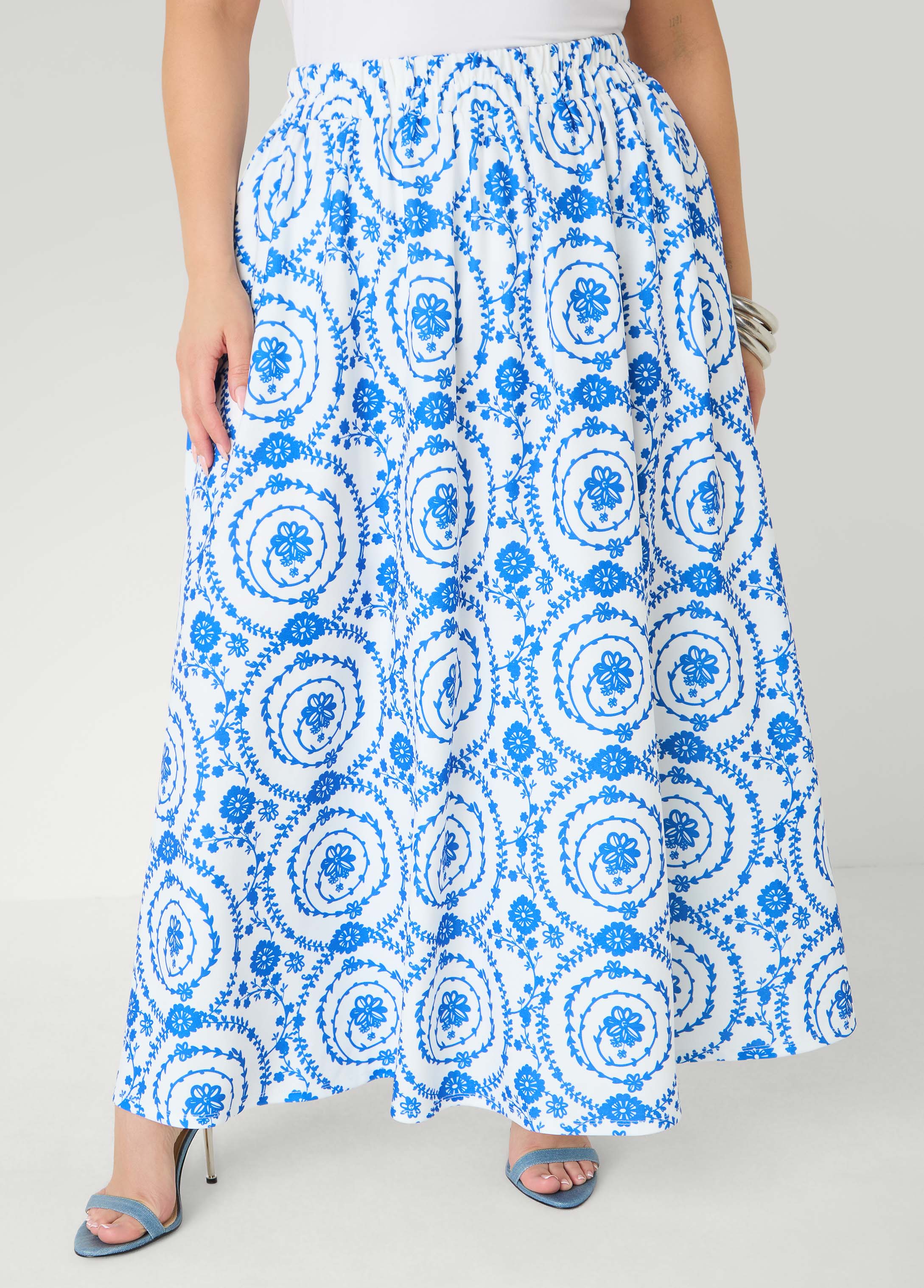Floral Print Maxi Skirt Victoria Blue | Ashley Stewart