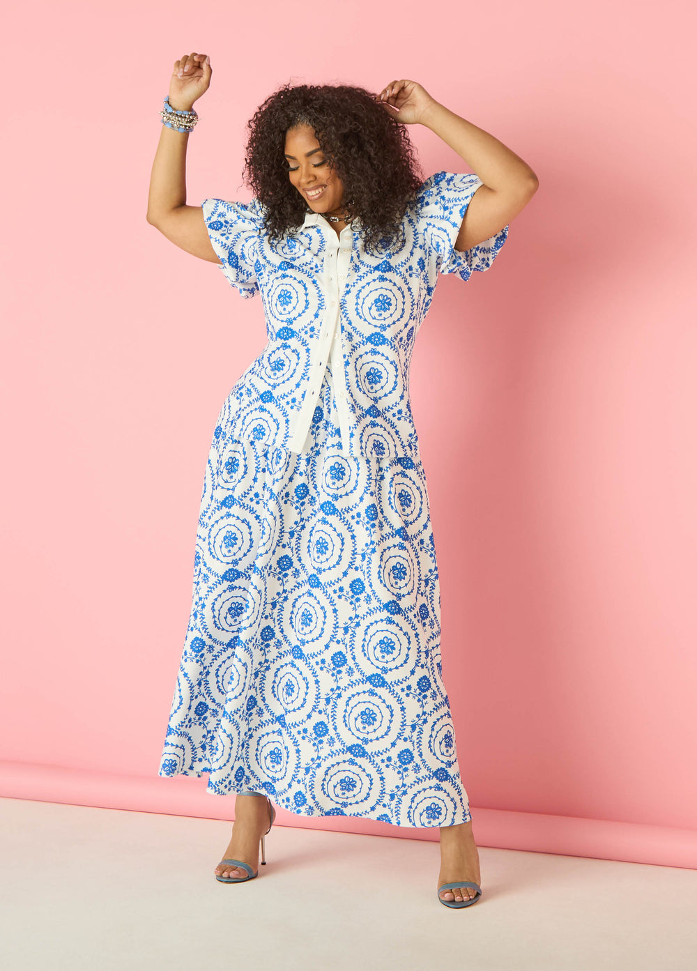 Floral Print Maxi Skirt Victoria Blue | Ashley Stewart