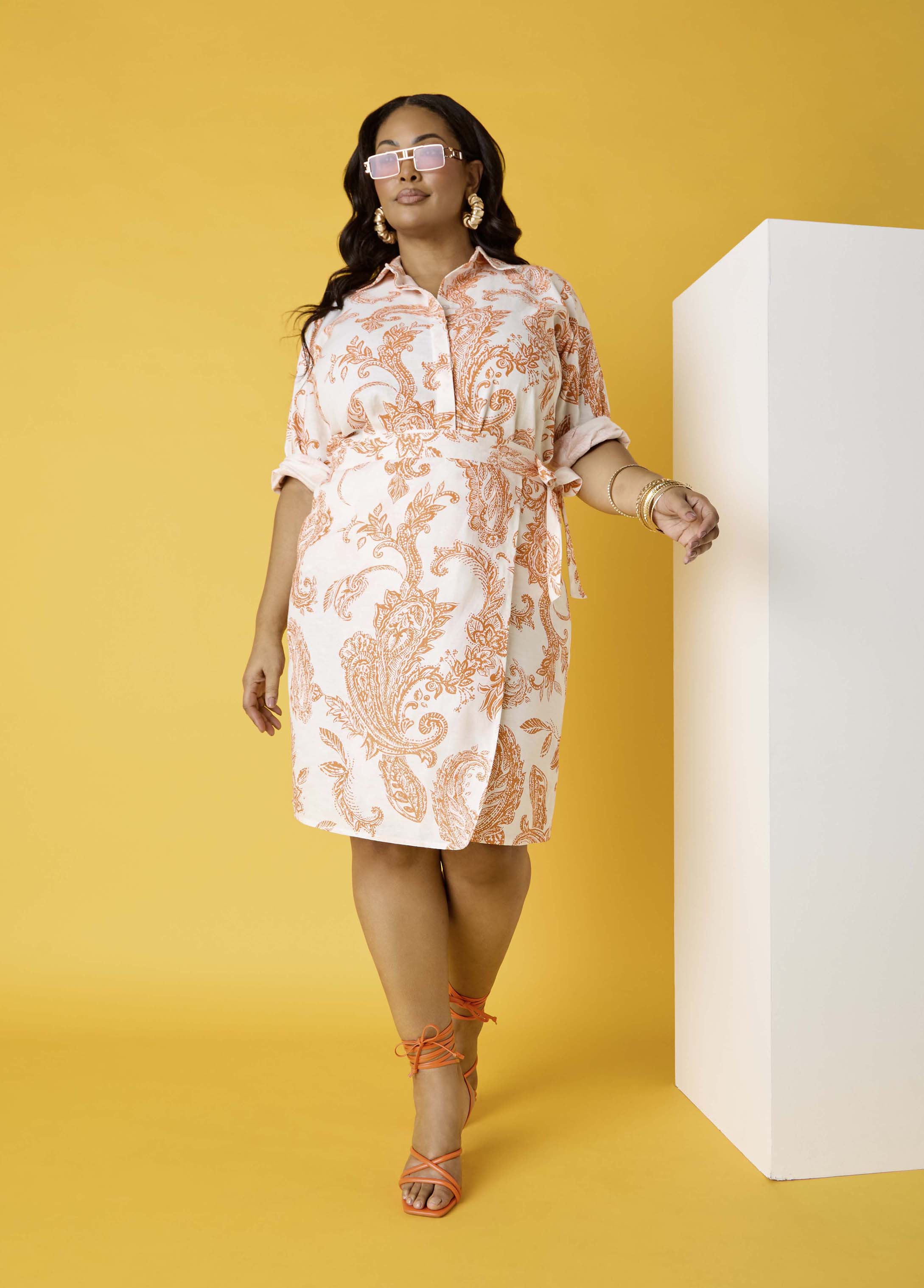Paisley Print Wrap Skirt Persimmon Orange | Ashley Stewart