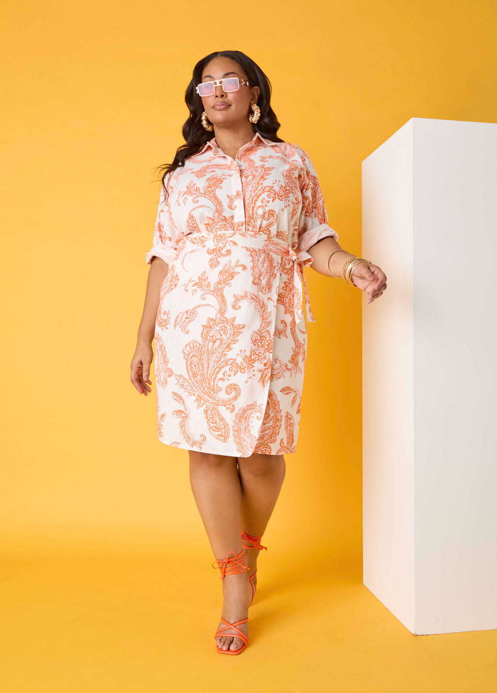 Paisley Print Wrap Skirt Persimmon Orange | Ashley Stewart