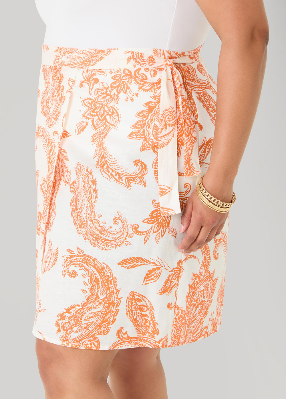 Paisley Print Wrap Skirt Persimmon Orange | Ashley Stewart