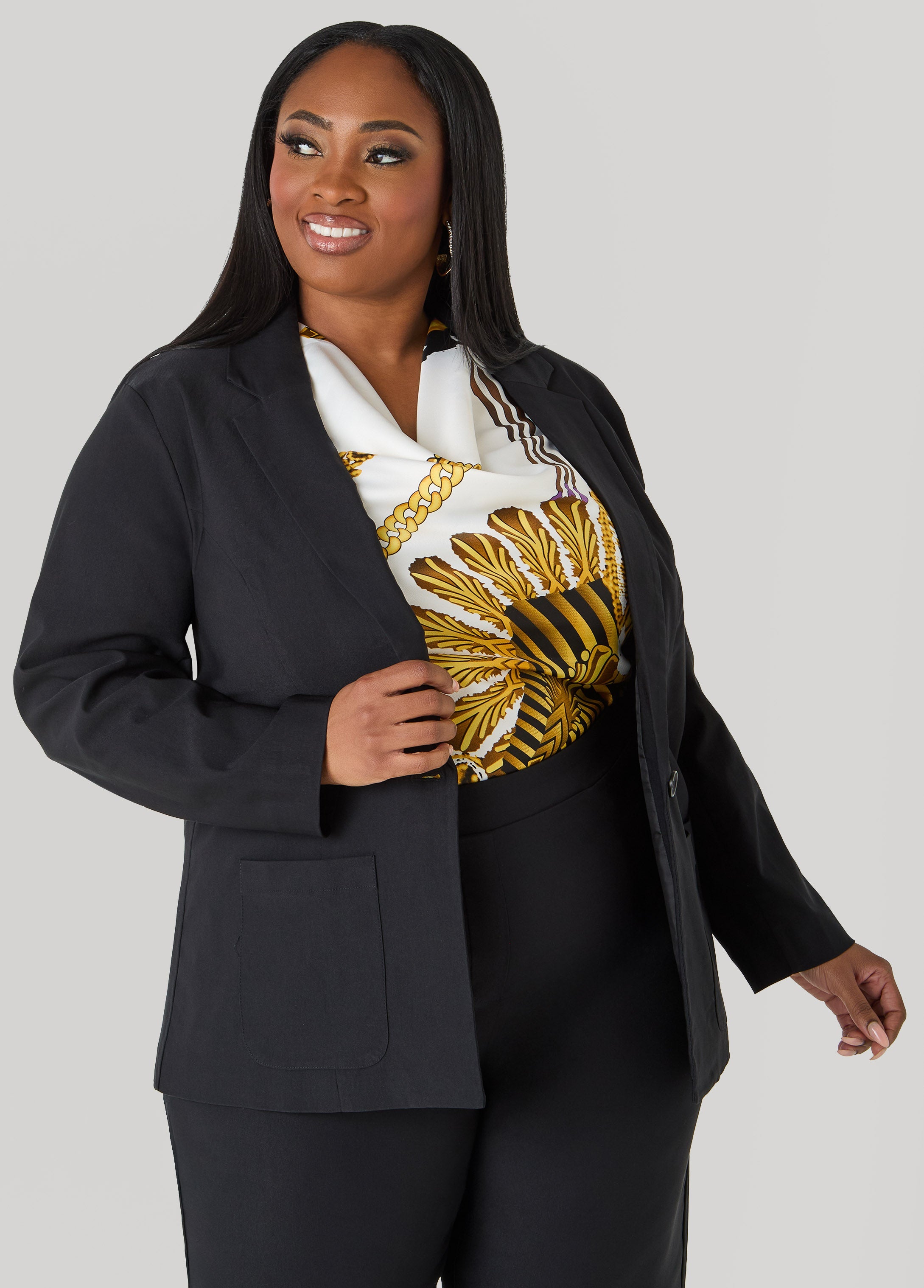Millennium Buttoned Blazer Black | Ashley Stewart