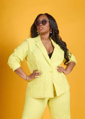 Millennium Button Front Blazer Canary Yellow | Ashley Stewart