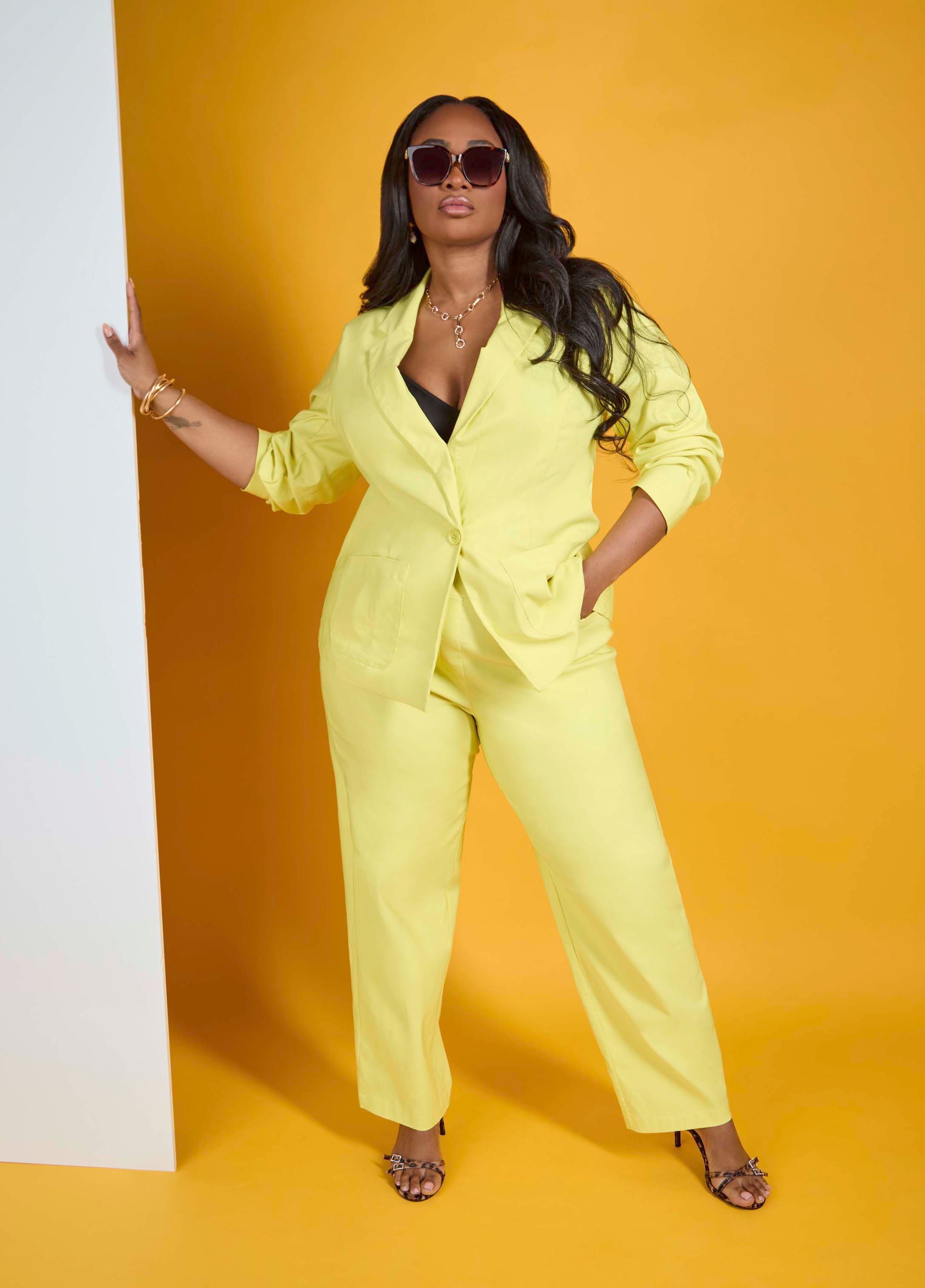 Millennium Button Front Blazer Canary Yellow | Ashley Stewart