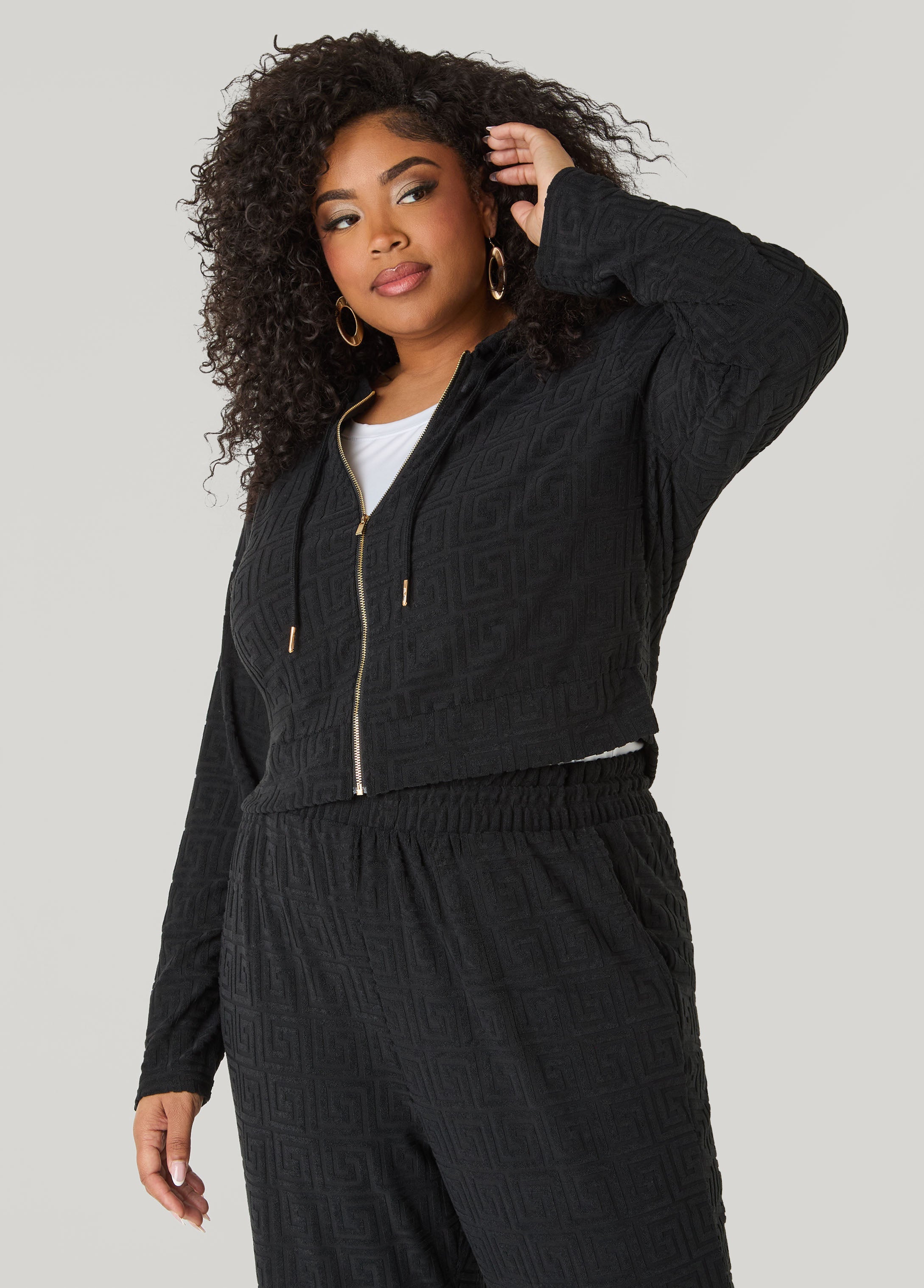 Greek Key Track Jacket Coffee Bean | Ashley Stewart