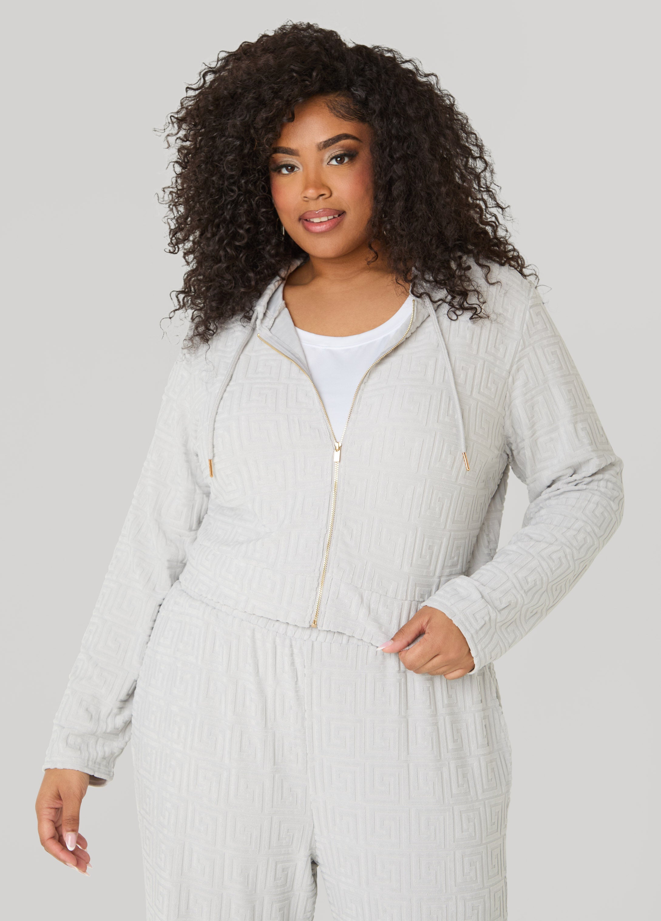 Greek Key Track Jacket Coffee Bean | Ashley Stewart