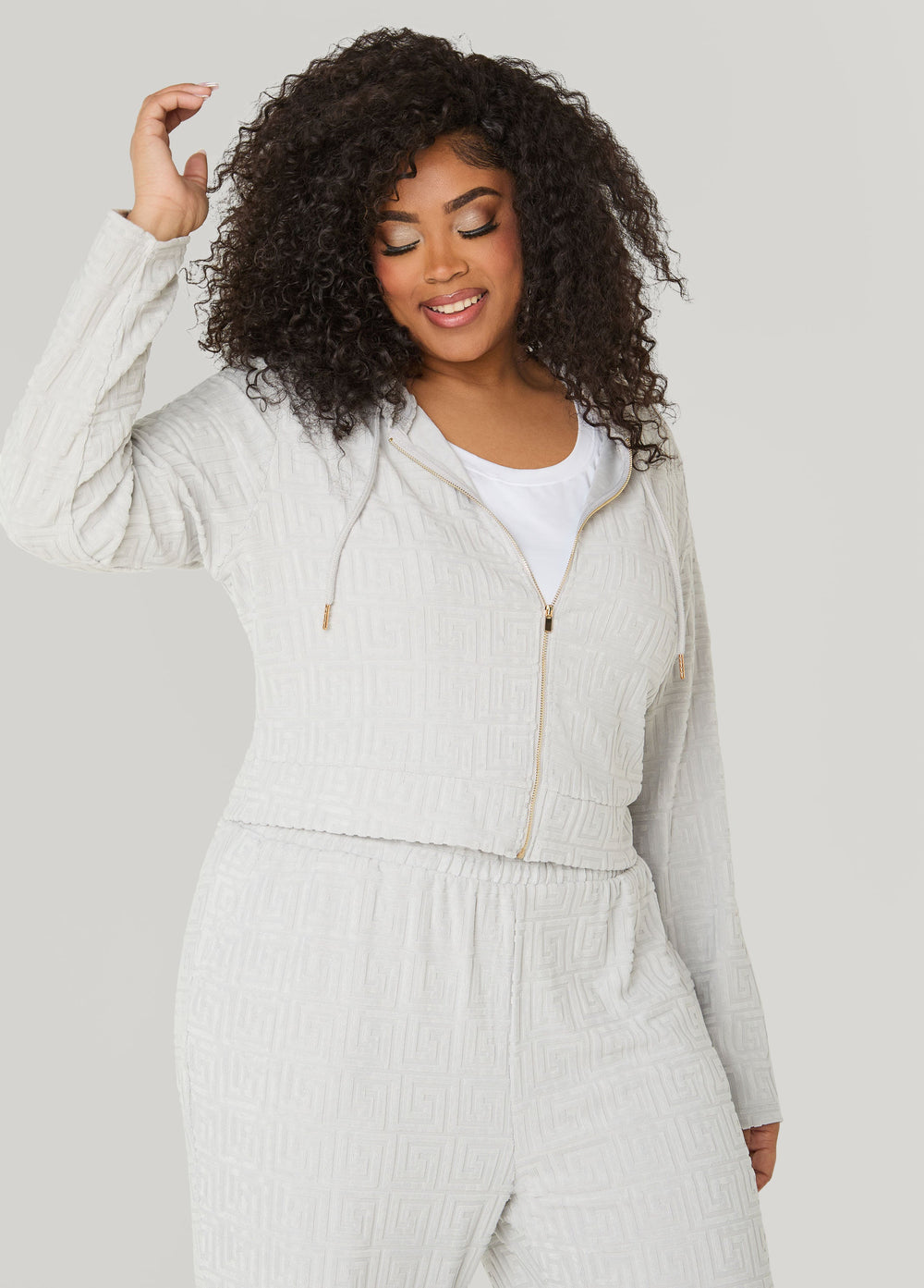 Greek Key Track Jacket Coffee Bean | Ashley Stewart