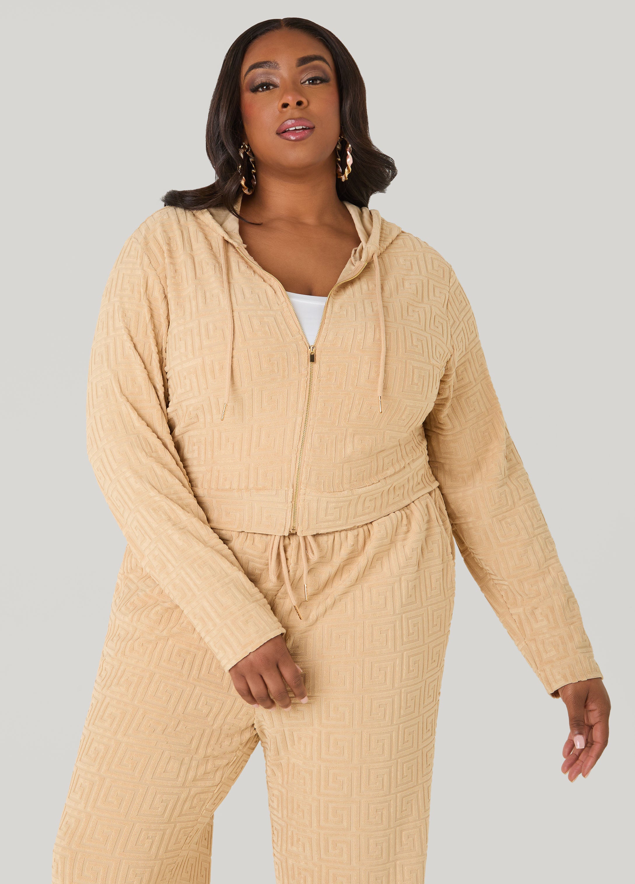 Greek Key Track Jacket Coffee Bean | Ashley Stewart