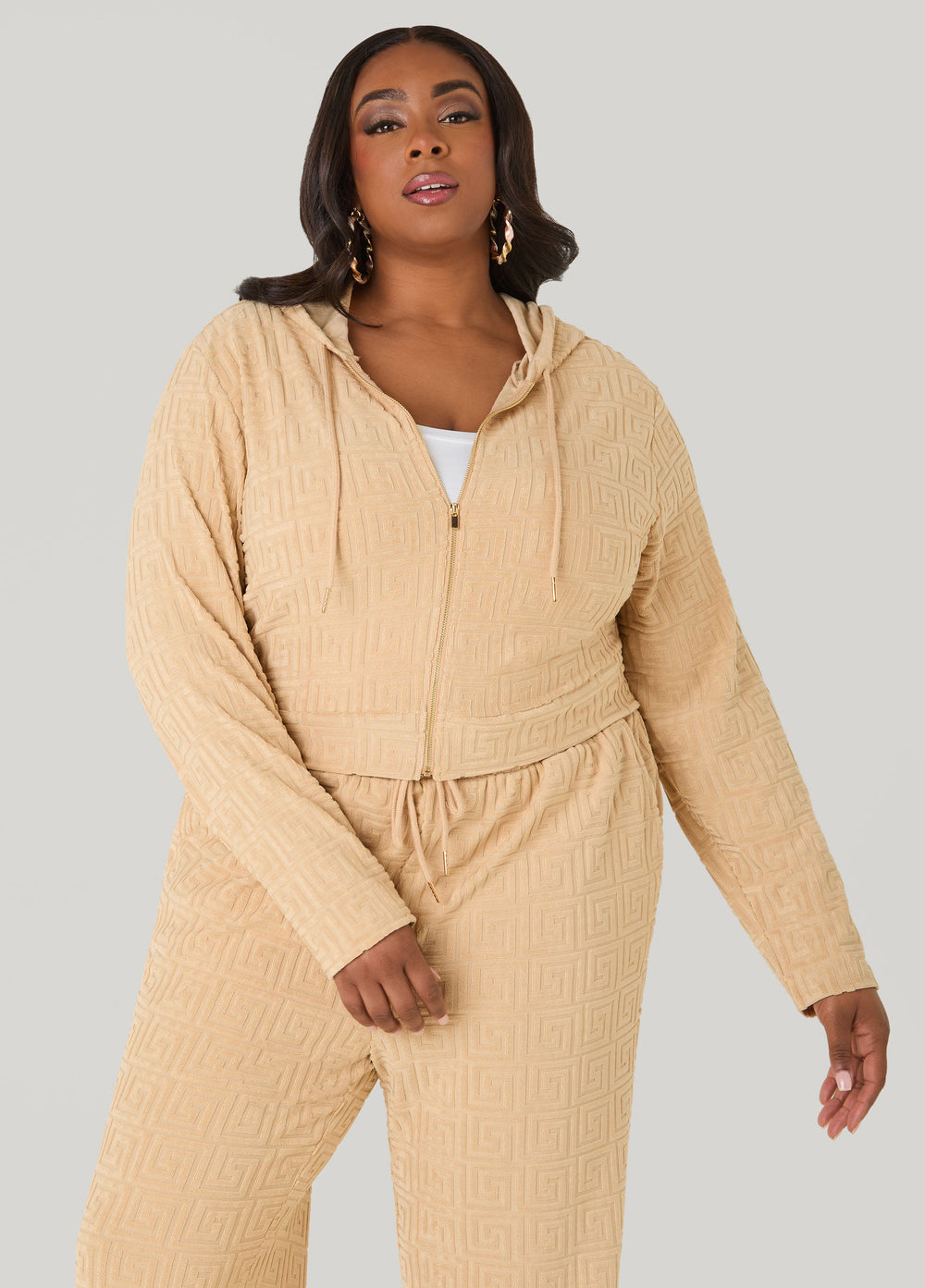 Greek Key Track Jacket Coffee Bean | Ashley Stewart