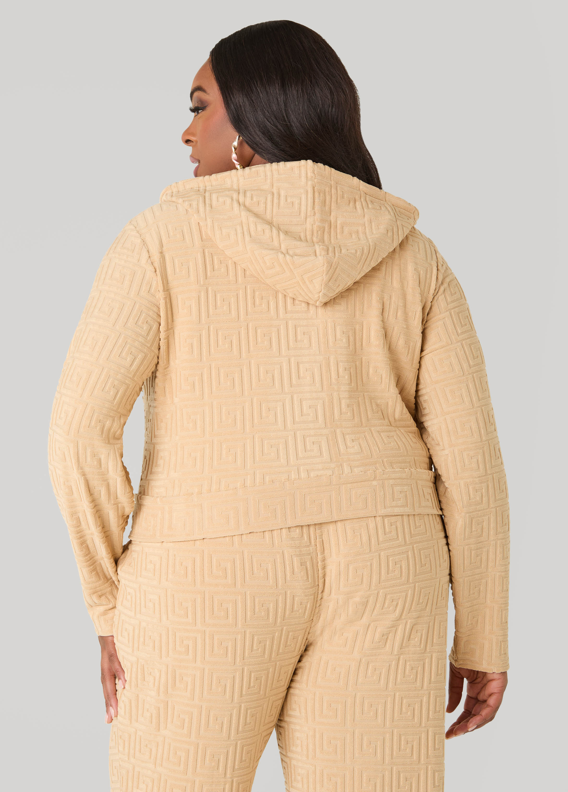 Greek Key Track Jacket Coffee Bean | Ashley Stewart
