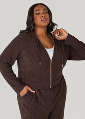 Greek Key Track Jacket Coffee Bean | Ashley Stewart