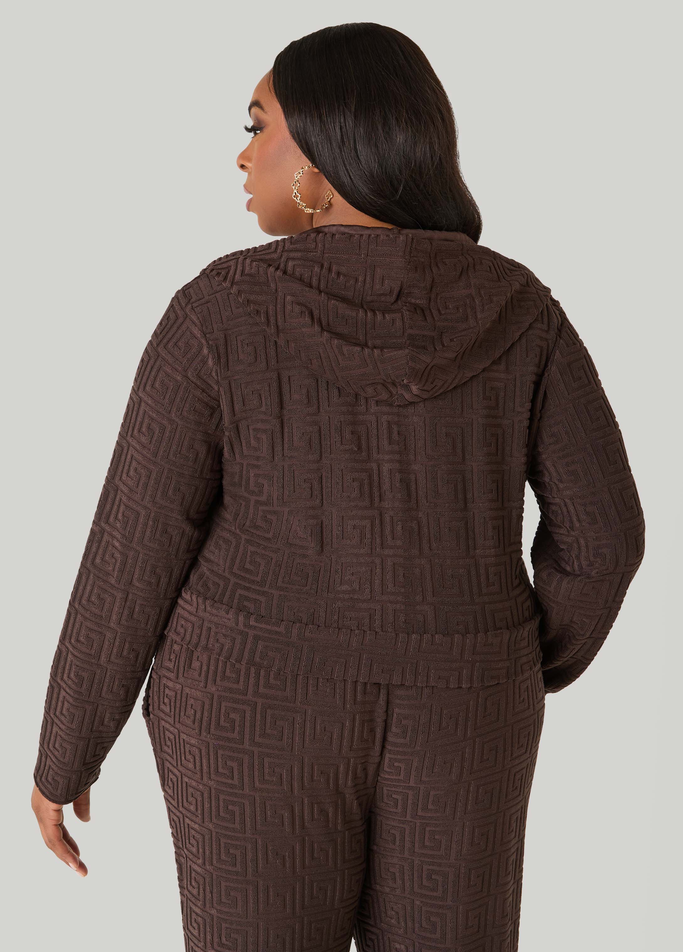 Greek Key Track Jacket Coffee Bean | Ashley Stewart