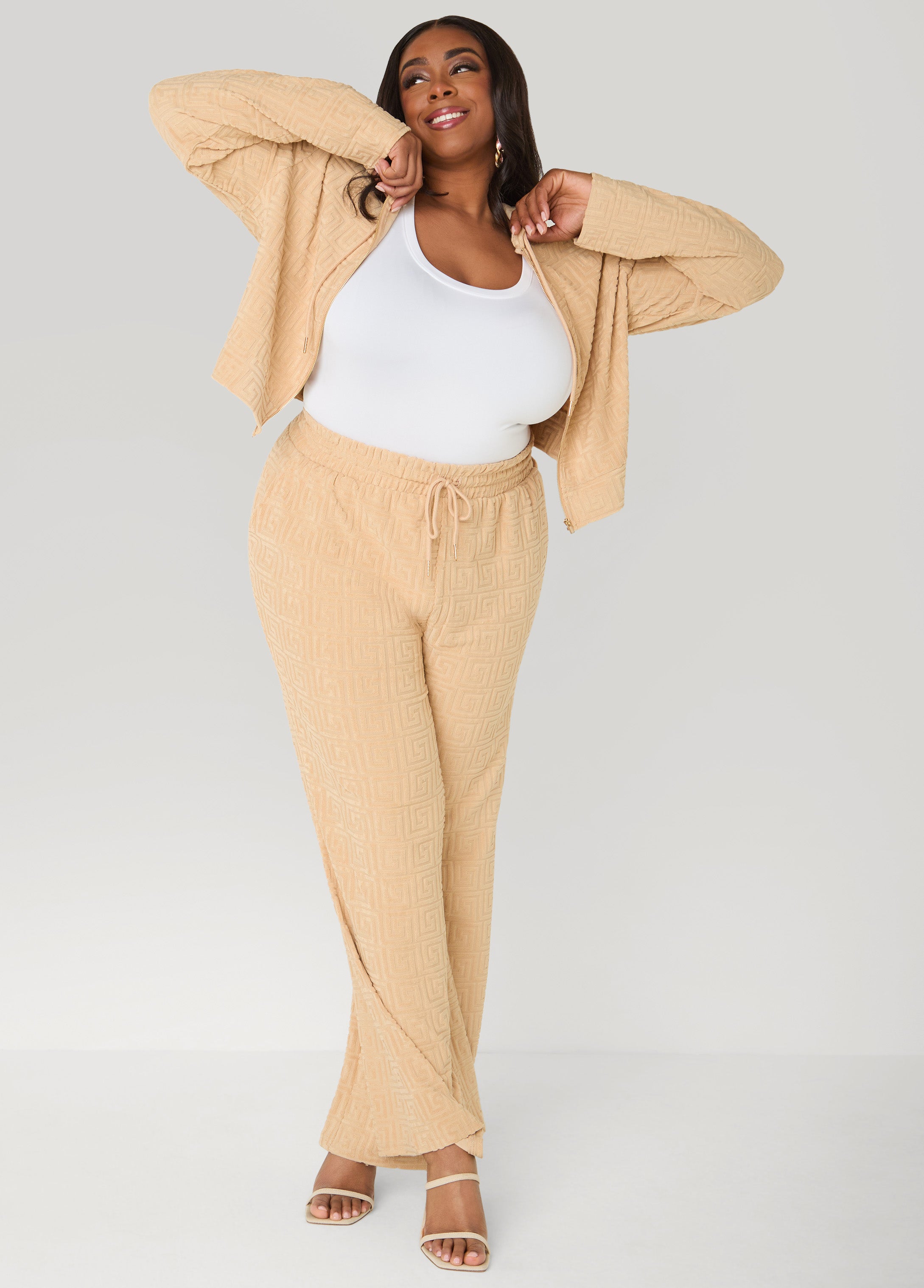 Greek Key Track Jacket Coffee Bean | Ashley Stewart