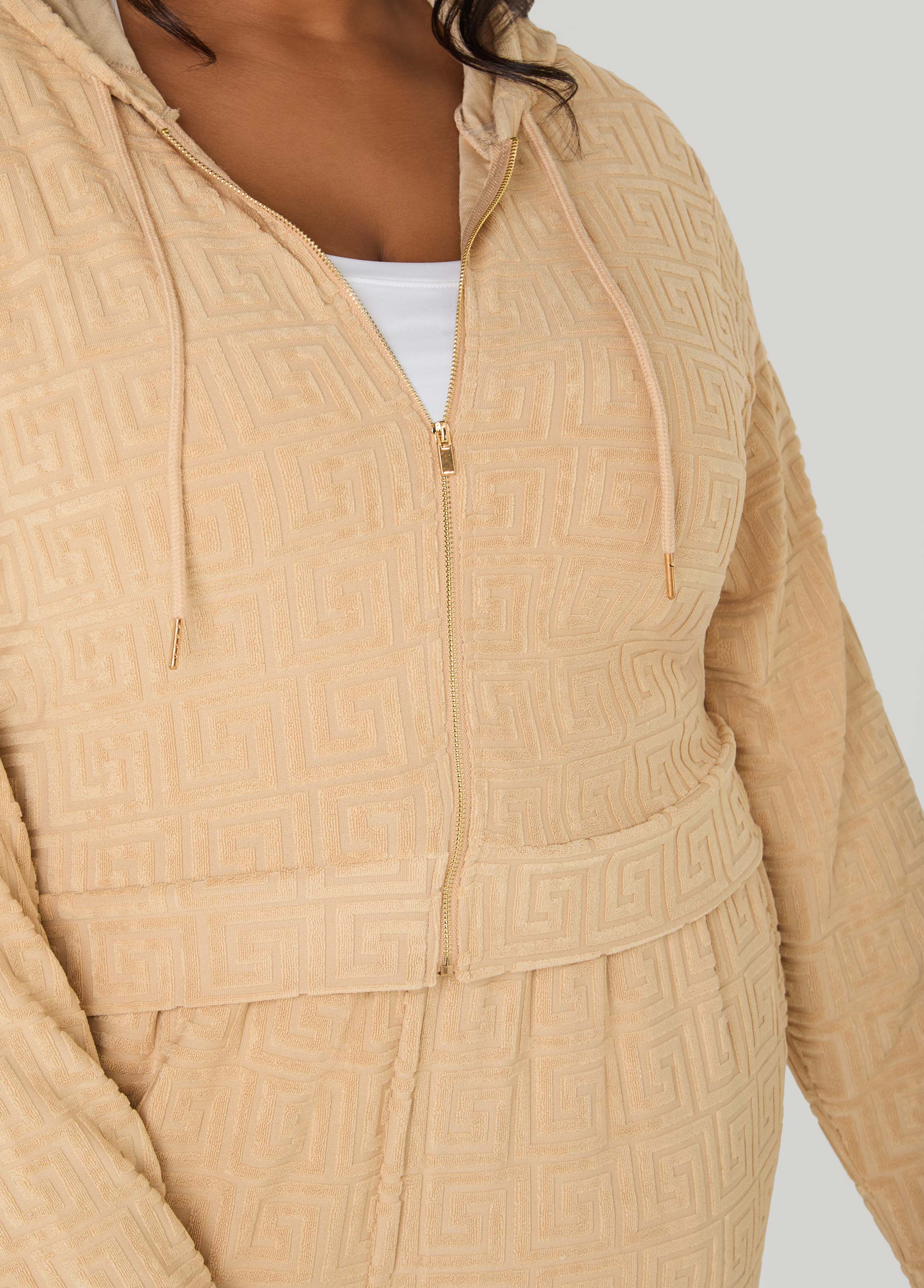 Greek Key Track Jacket Coffee Bean | Ashley Stewart