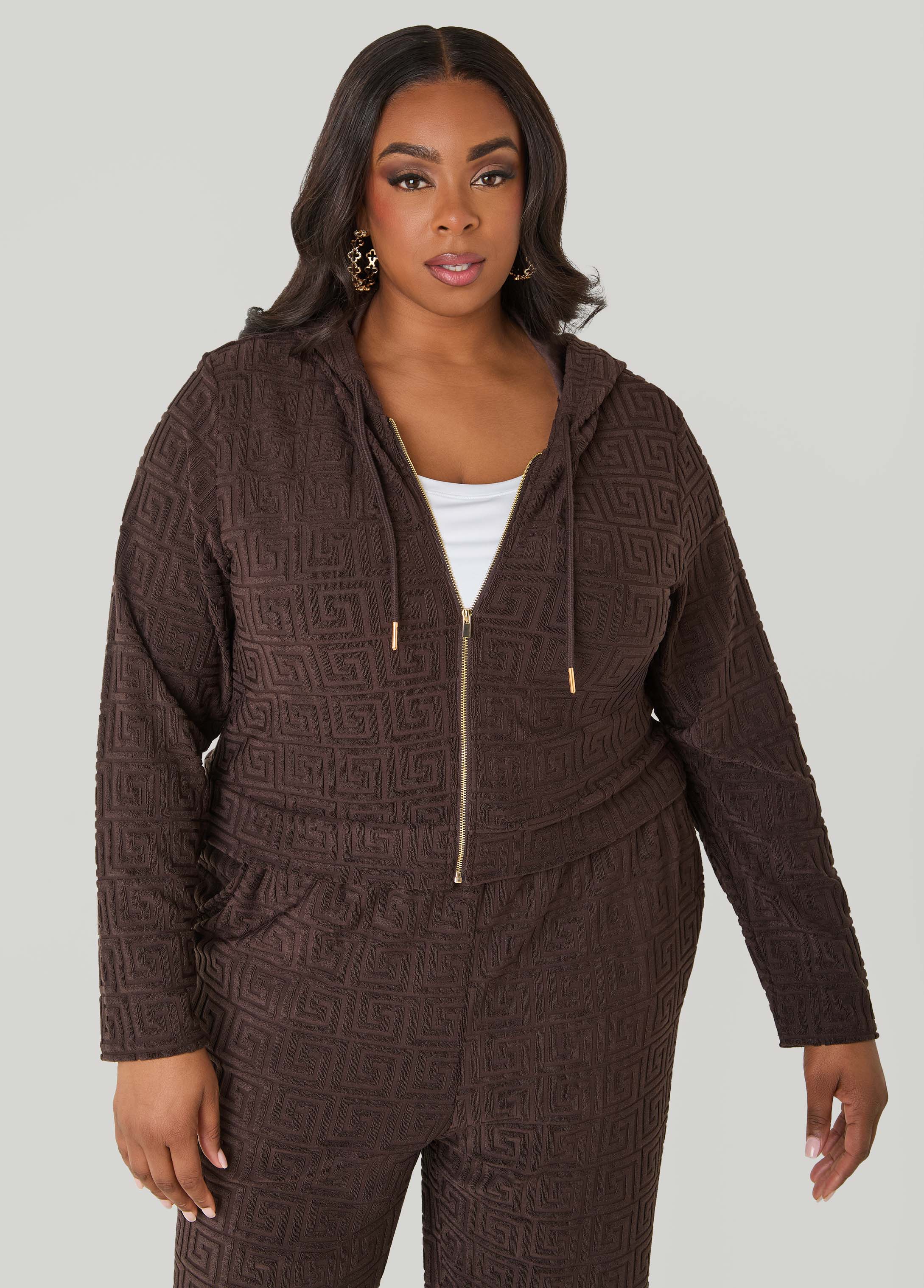Greek Key Track Jacket Coffee Bean | Ashley Stewart