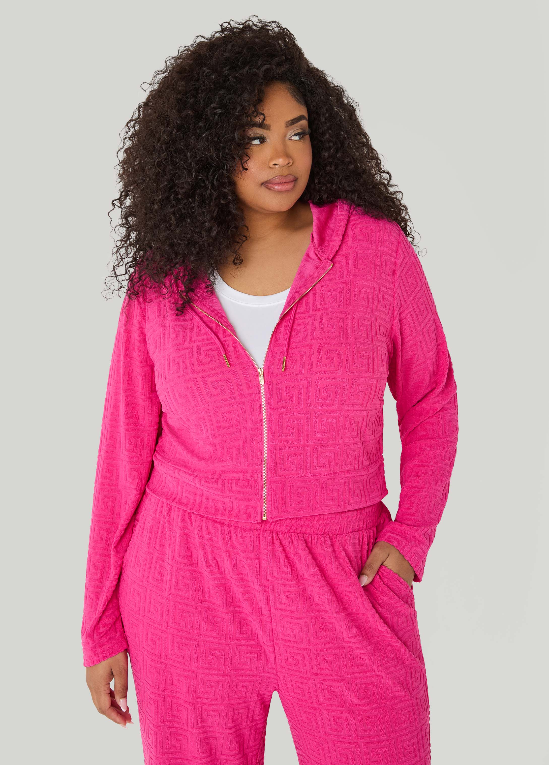 Greek Key Track Jacket Coffee Bean | Ashley Stewart