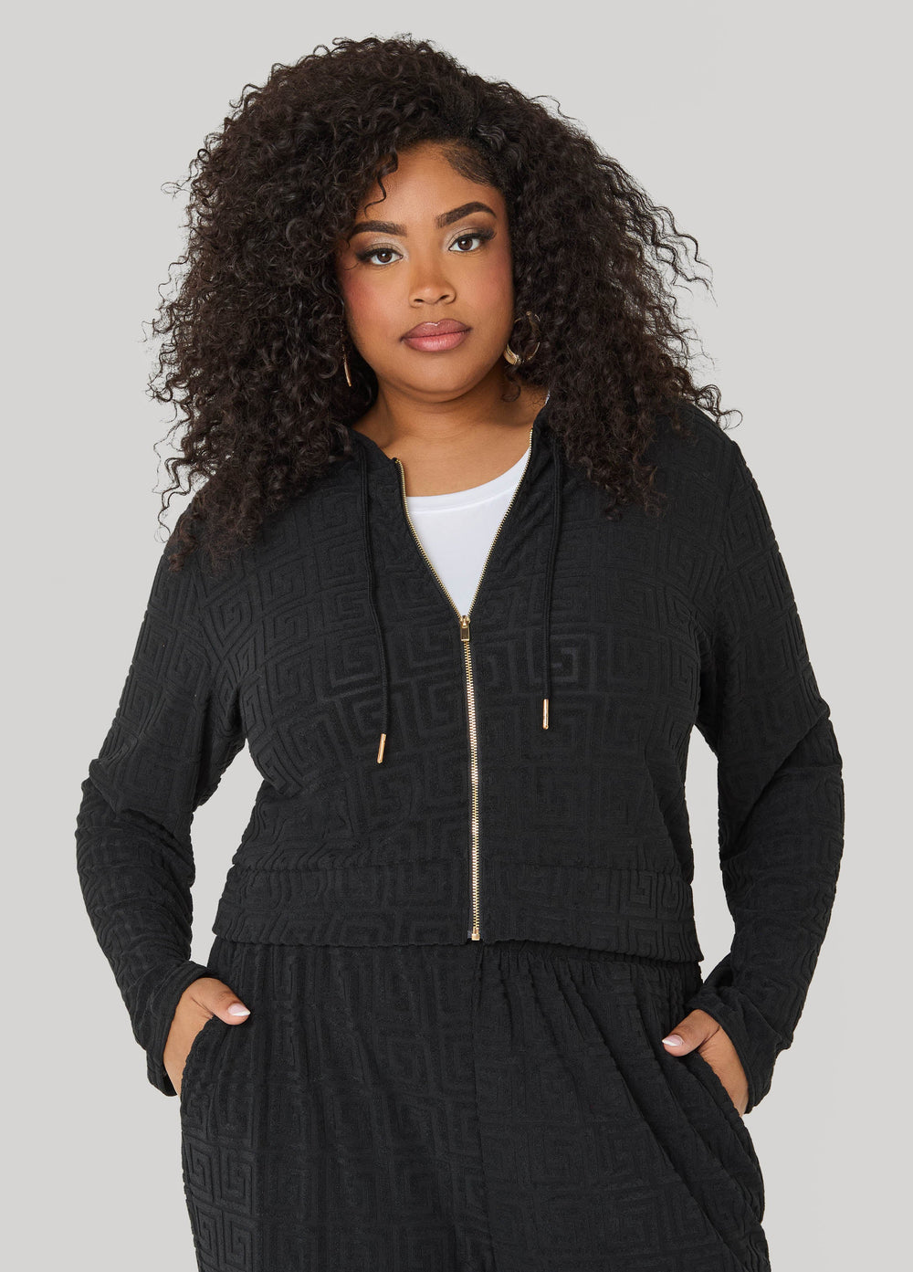 Greek Key Track Jacket Coffee Bean | Ashley Stewart
