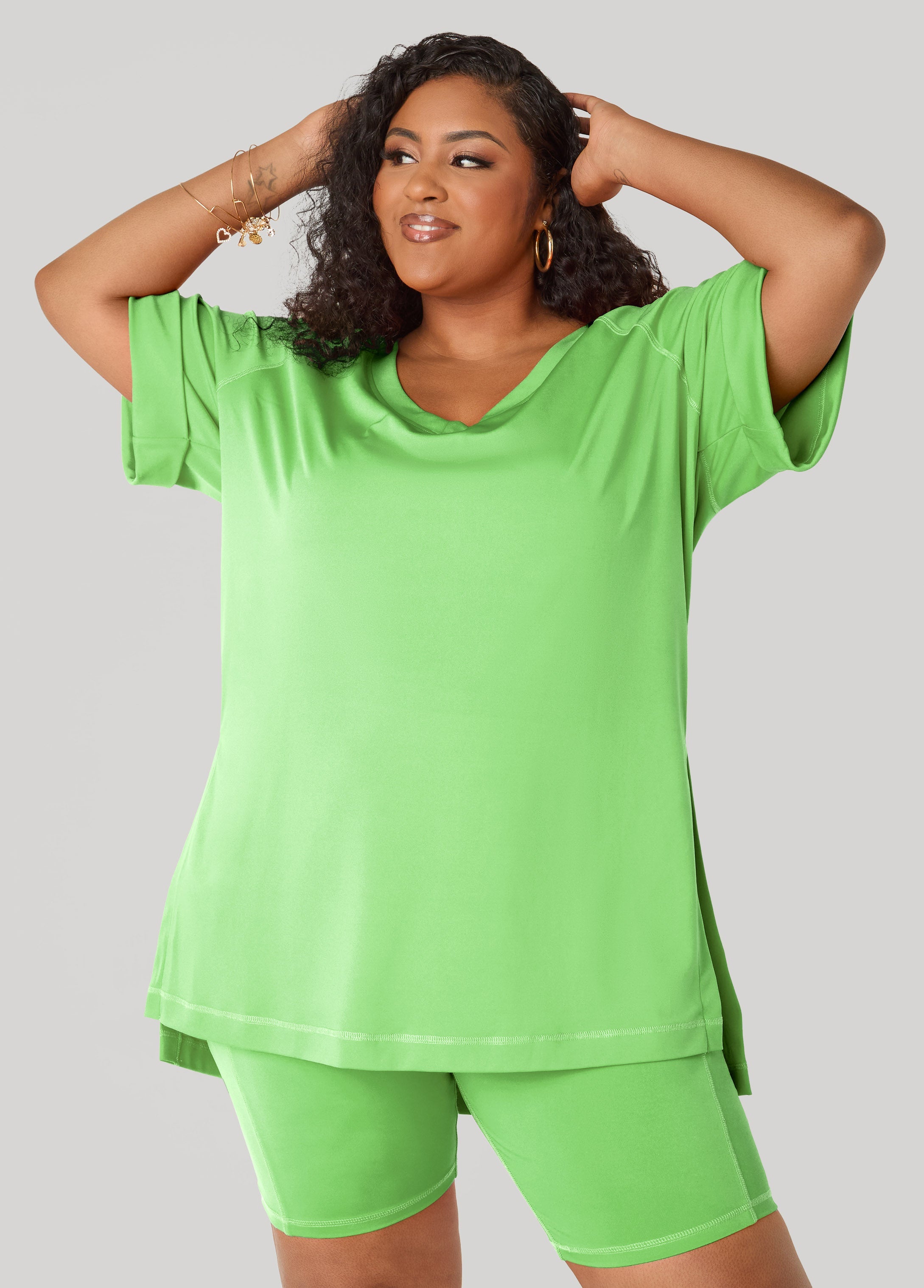 Side Split Athletic Knit Top Caribbean Sea | Ashley Stewart