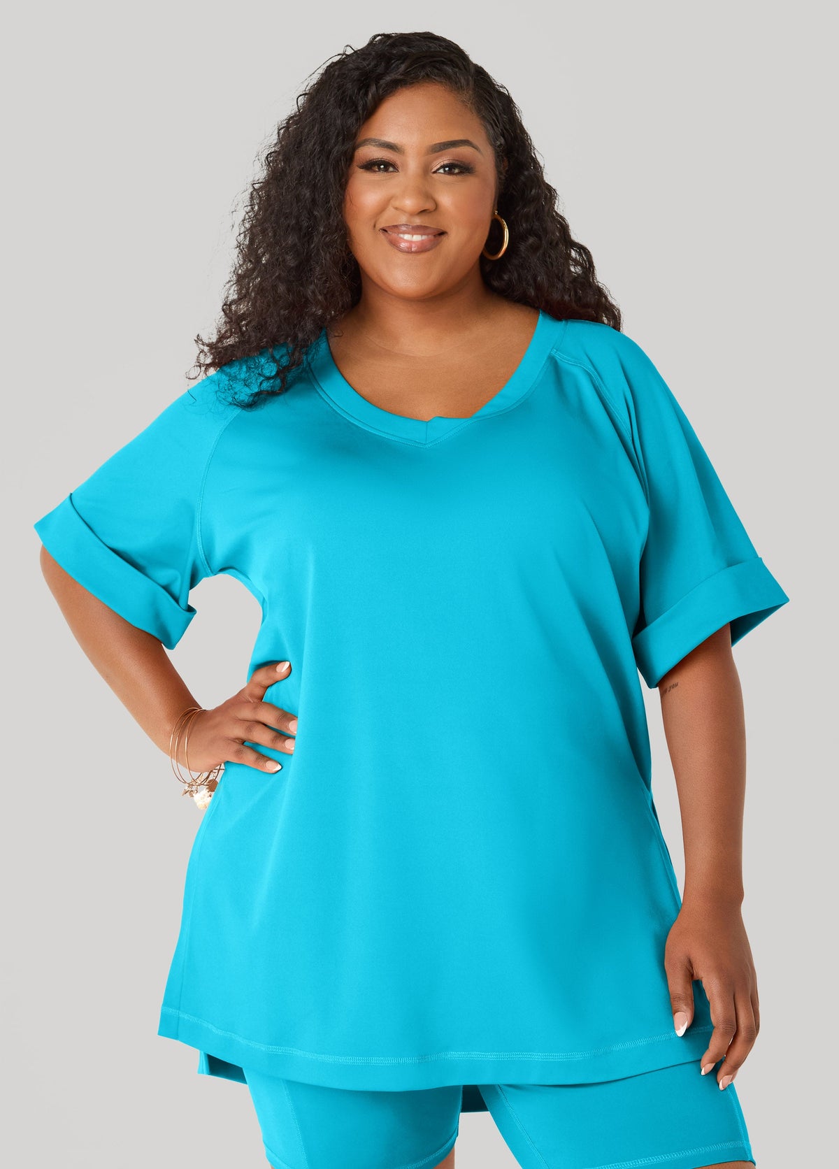 Side Split Athletic Knit Top Caribbean Sea | Ashley Stewart