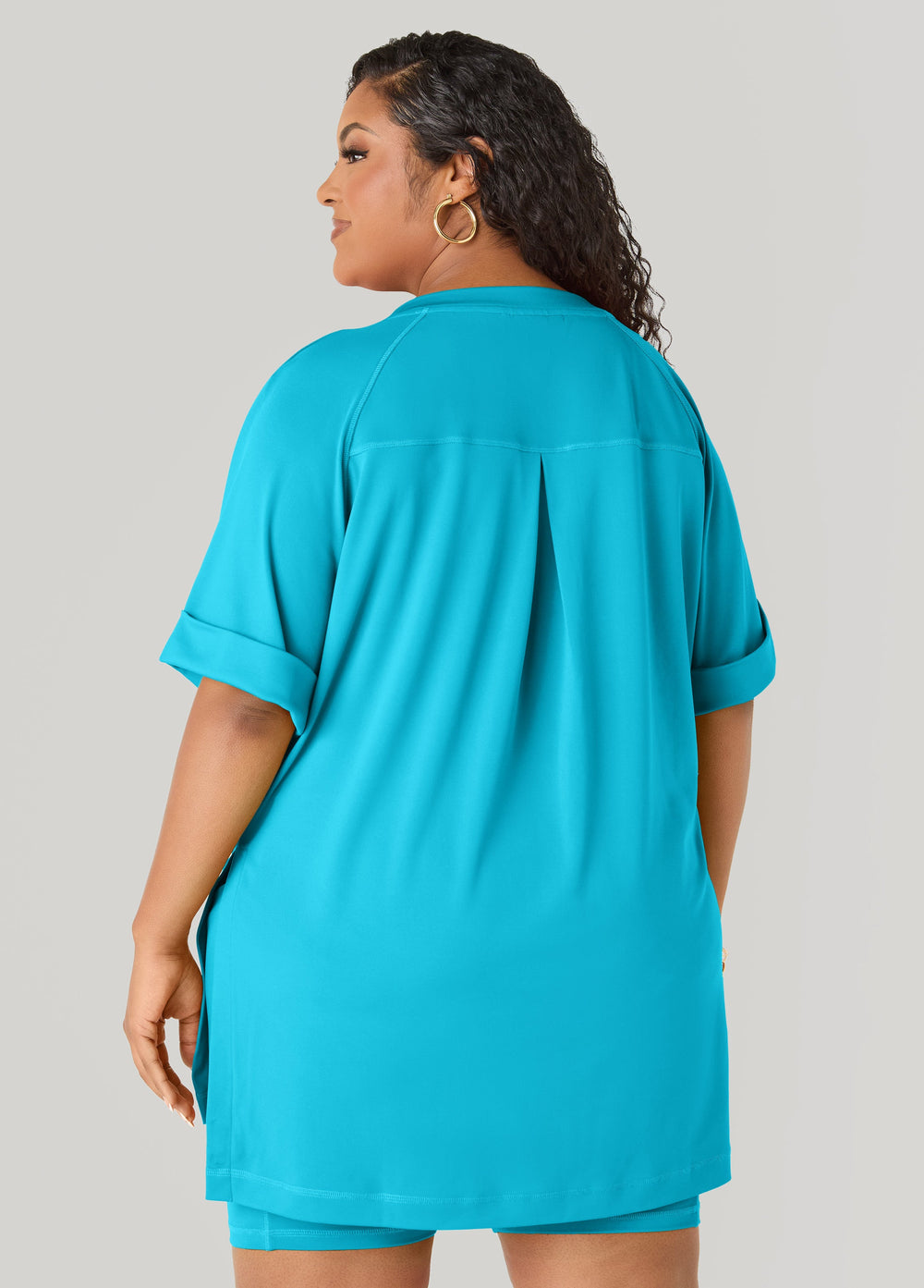 Side Split Athletic Knit Top Caribbean Sea | Ashley Stewart