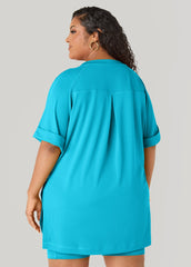 Side Split Athletic Knit Top Caribbean Sea | Ashley Stewart