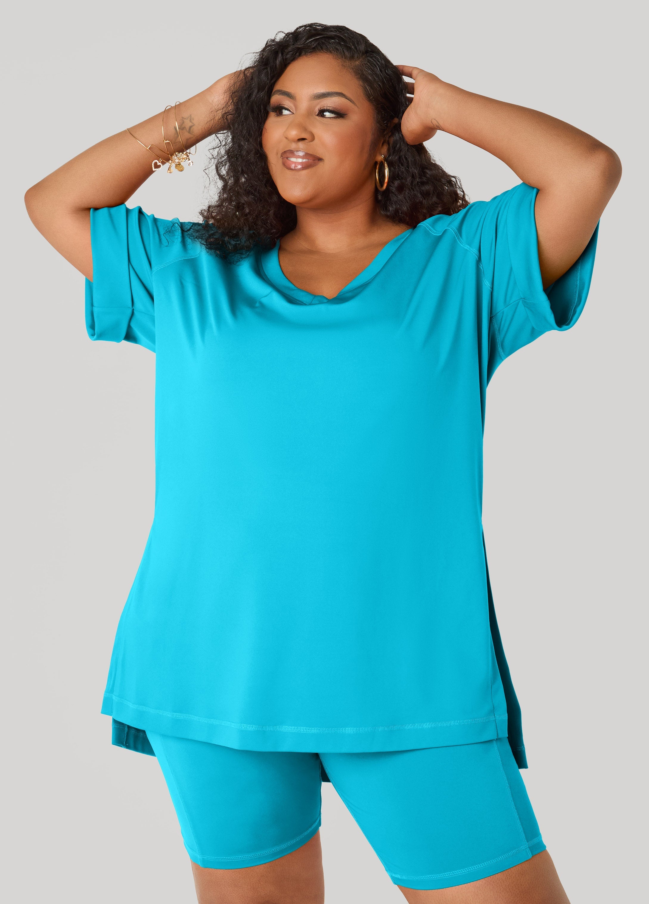 Side Split Athletic Knit Top Caribbean Sea | Ashley Stewart