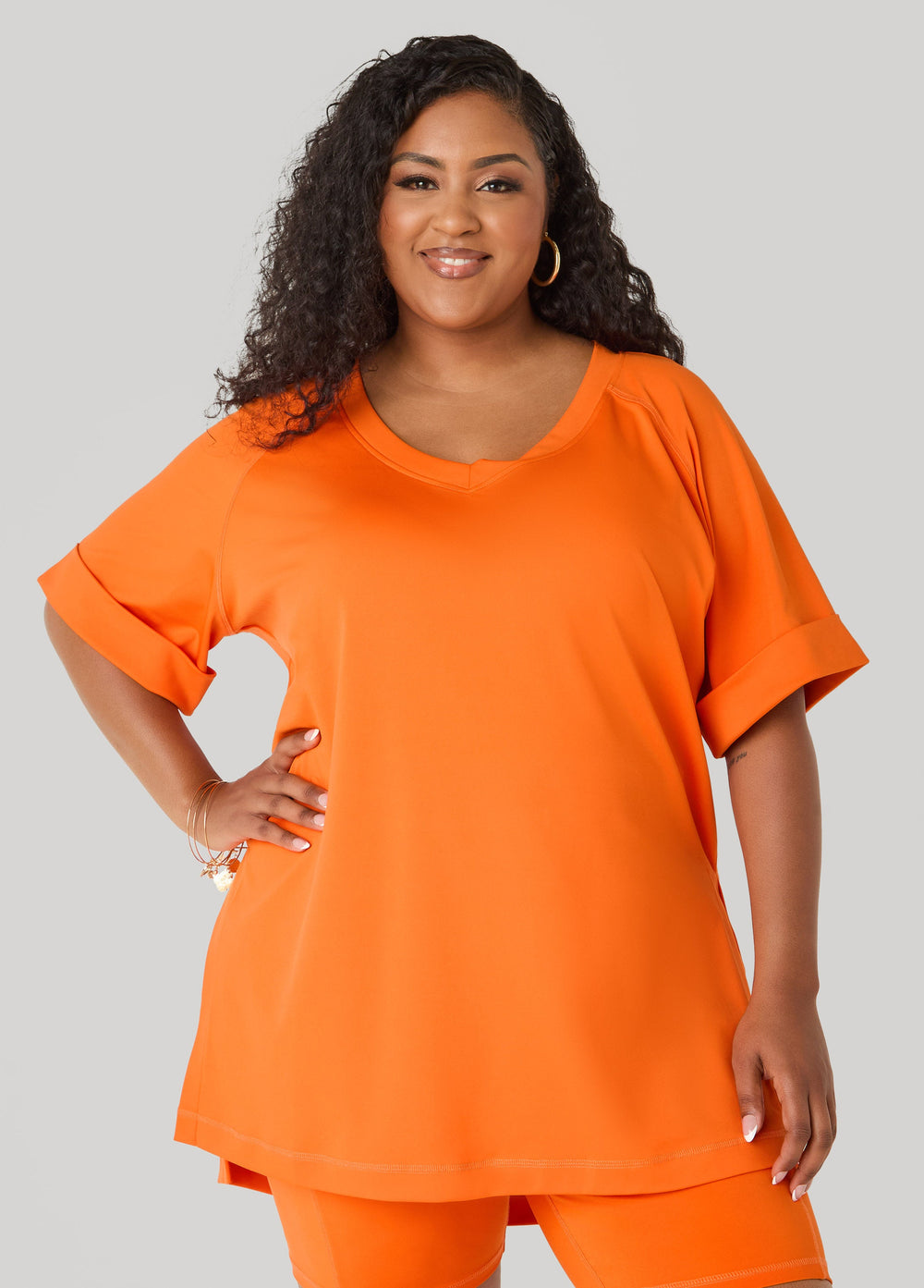 Side Split Athletic Knit Top Caribbean Sea | Ashley Stewart