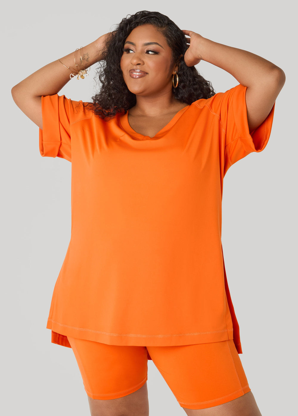 Side Split Athletic Knit Top Caribbean Sea | Ashley Stewart