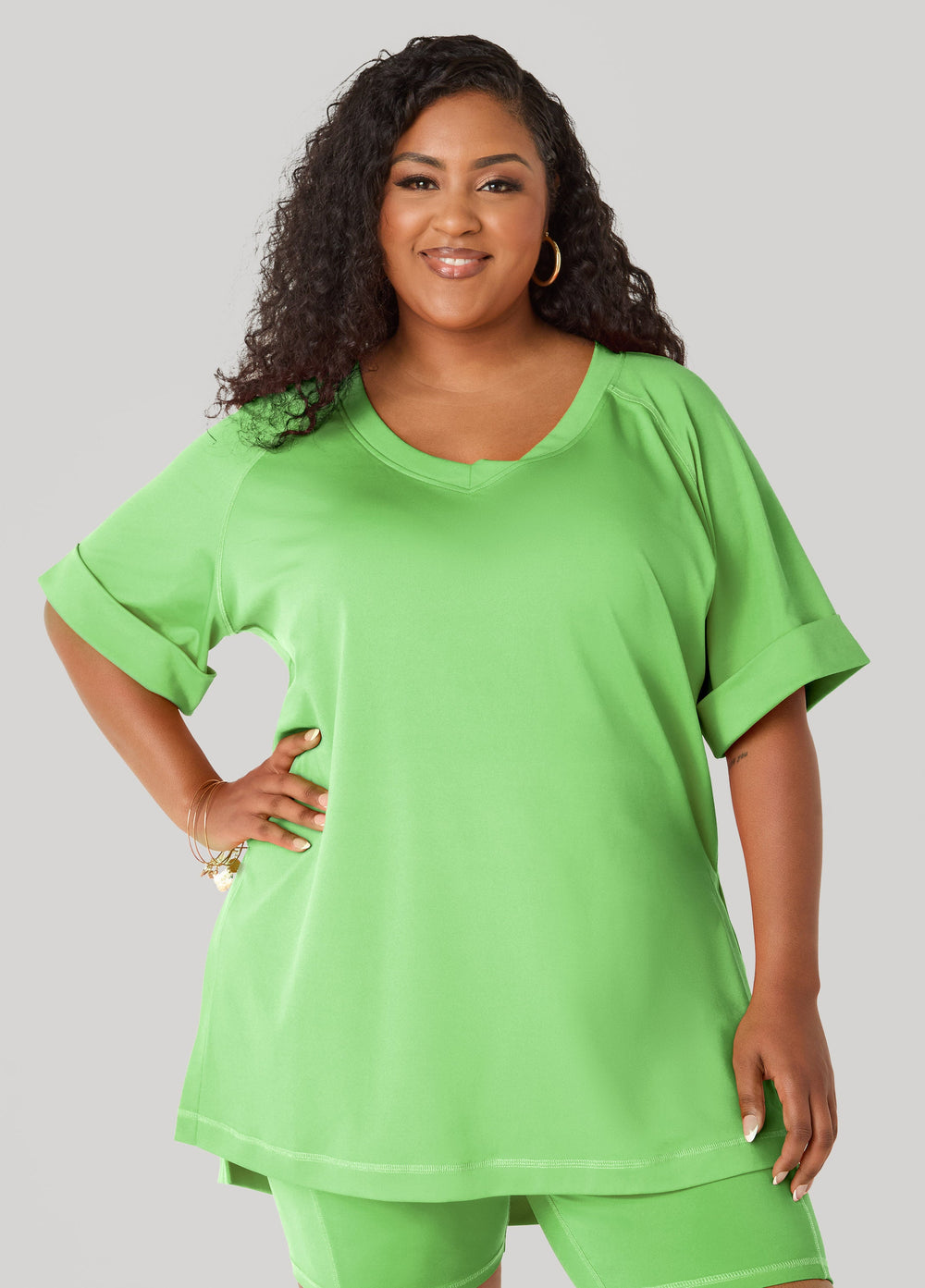 Side Split Athletic Knit Top Caribbean Sea | Ashley Stewart