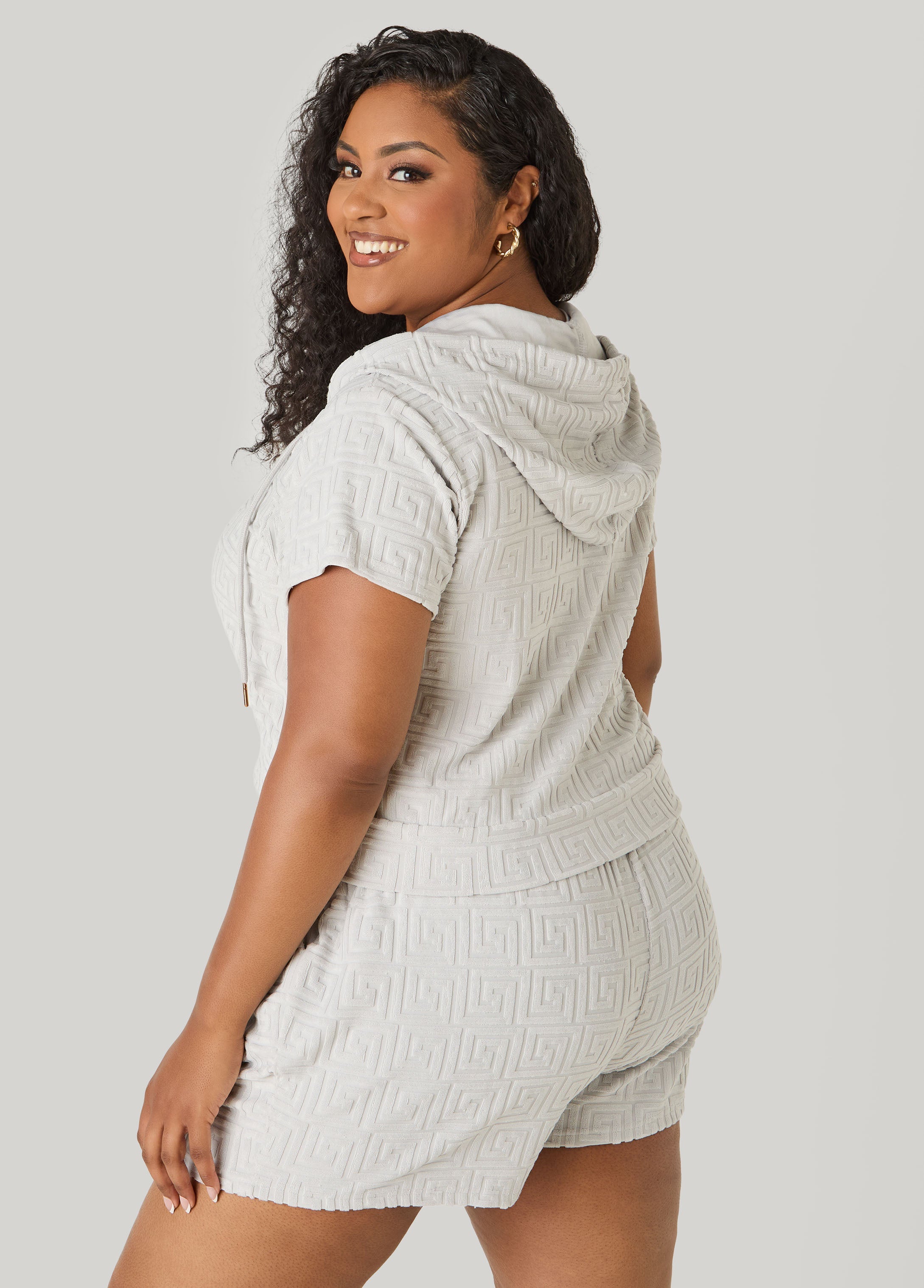 Jacquard Zip Front Hoodie Beetroot Purple | Ashley Stewart