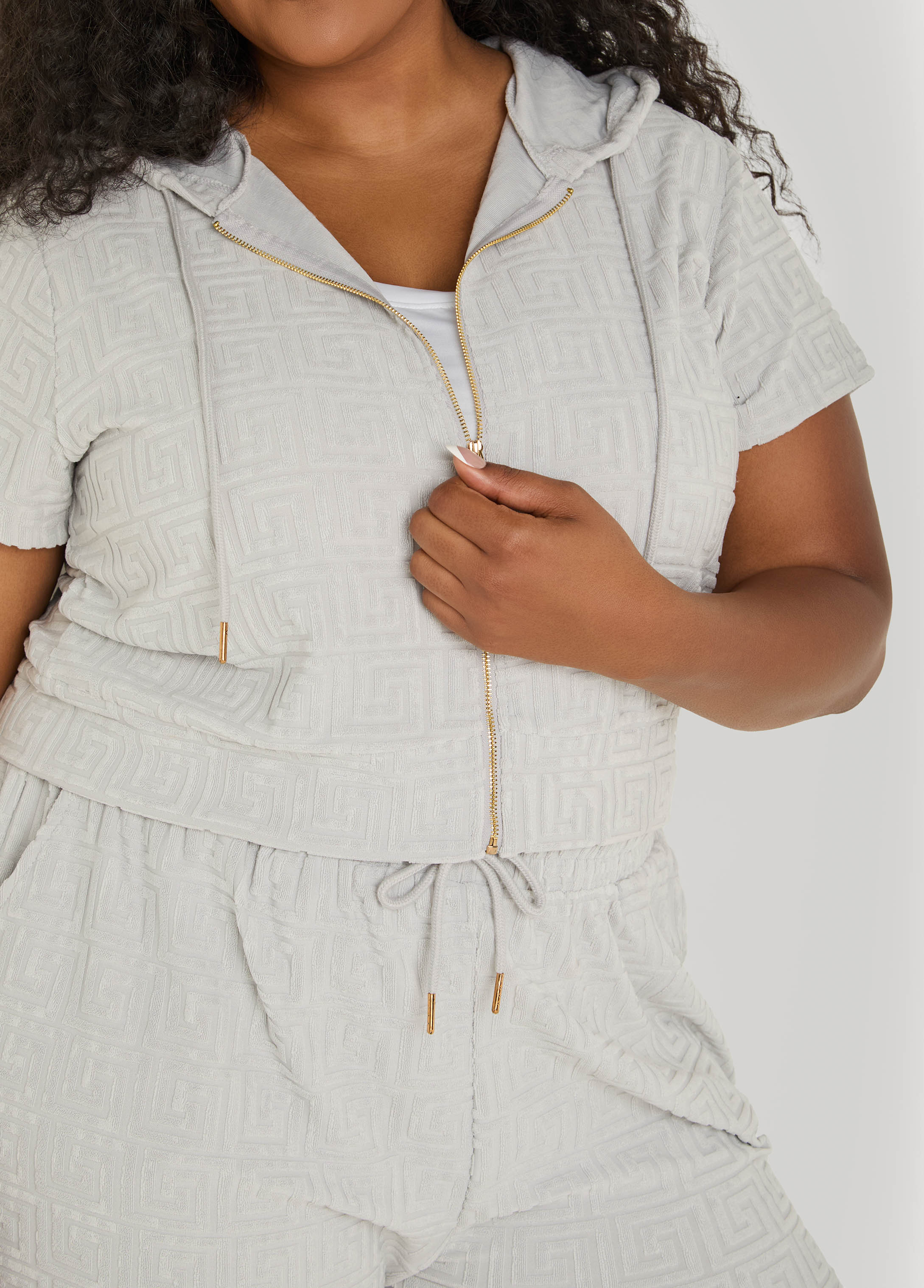 Jacquard Zip Front Hoodie Beetroot Purple | Ashley Stewart