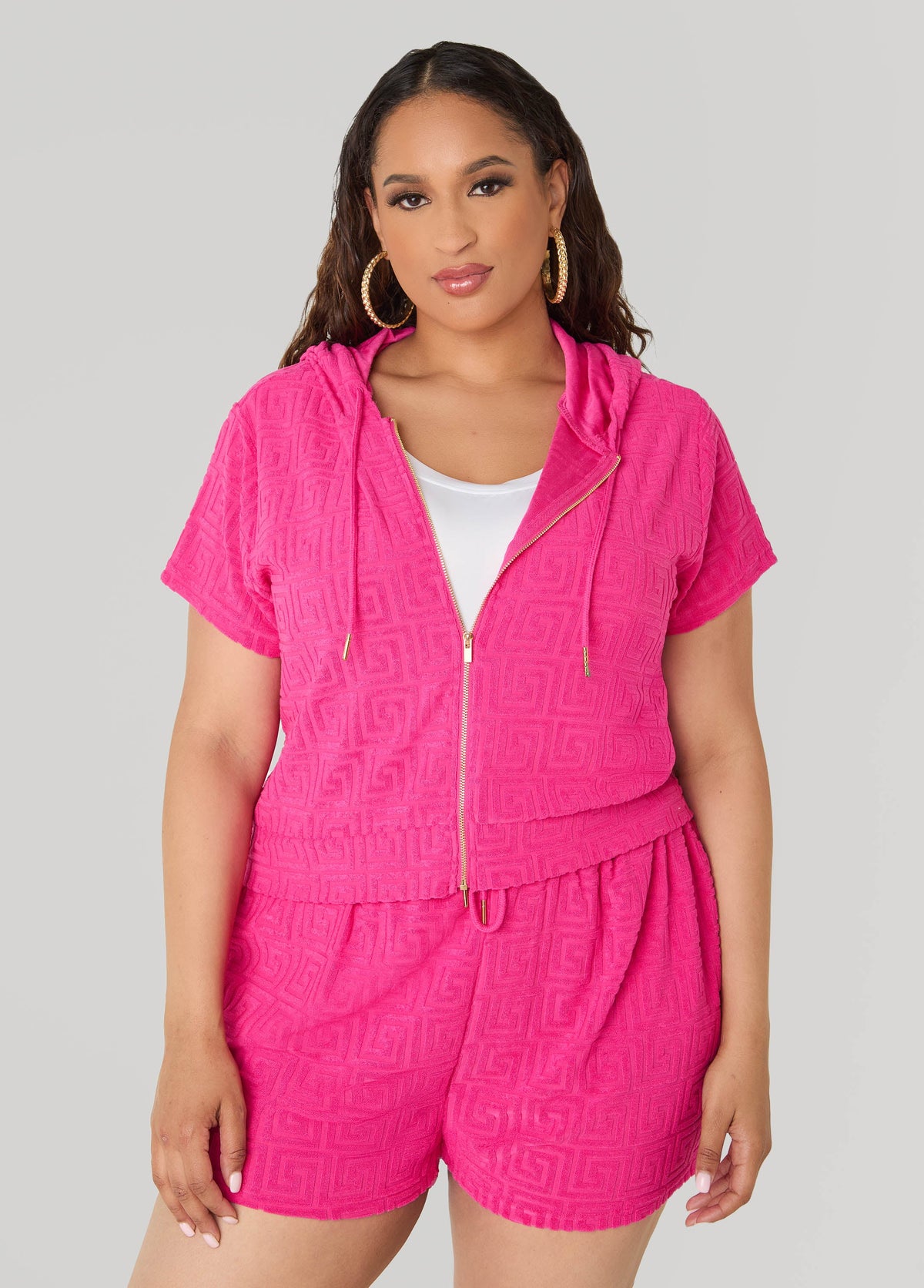 Jacquard Zip Front Hoodie Beetroot Purple | Ashley Stewart