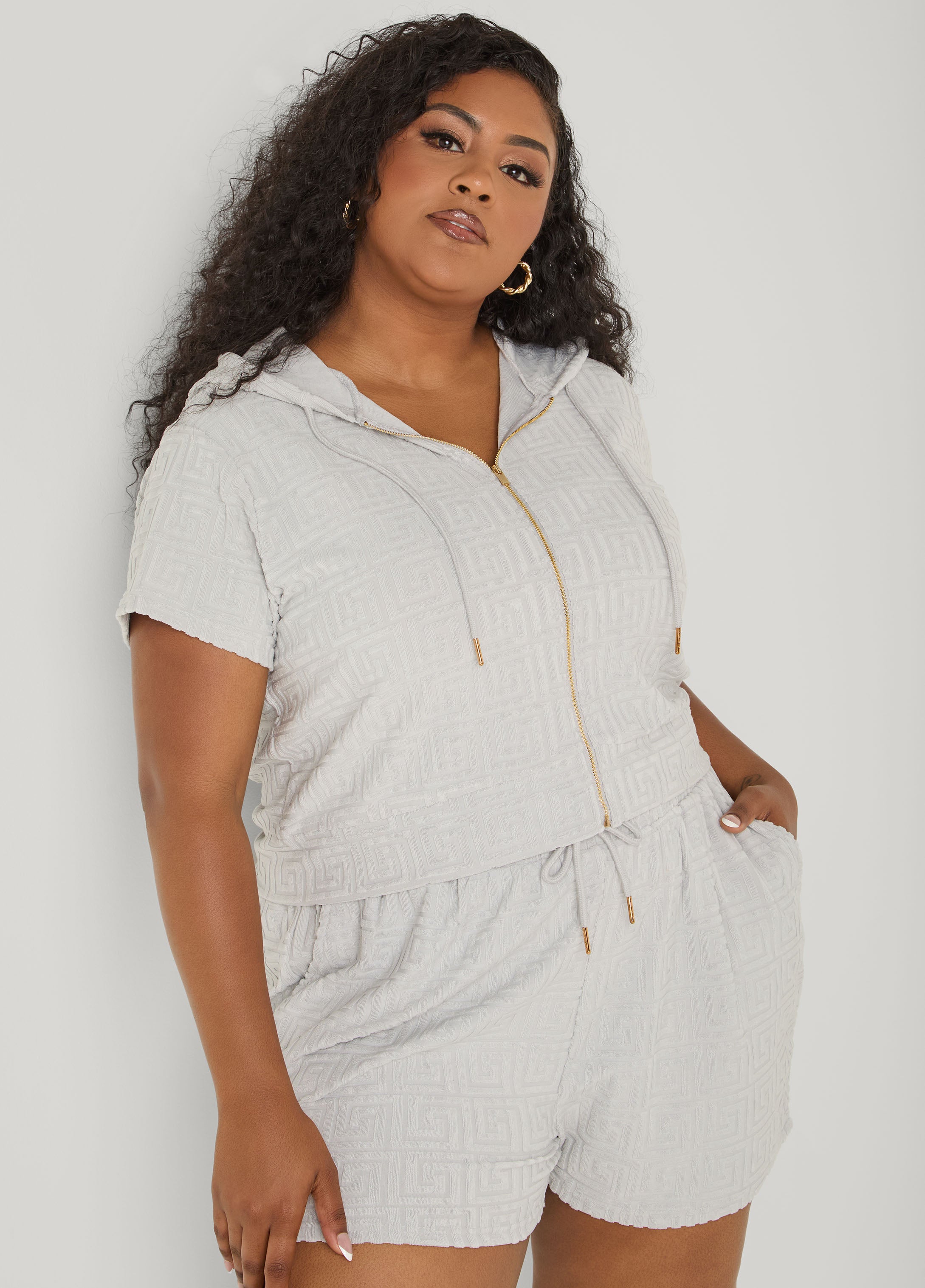 Jacquard Zip Front Hoodie Beetroot Purple | Ashley Stewart