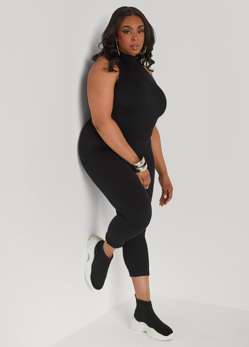 Ribbed Mock Neck Top And Capri Set Red | Ashley Stewart