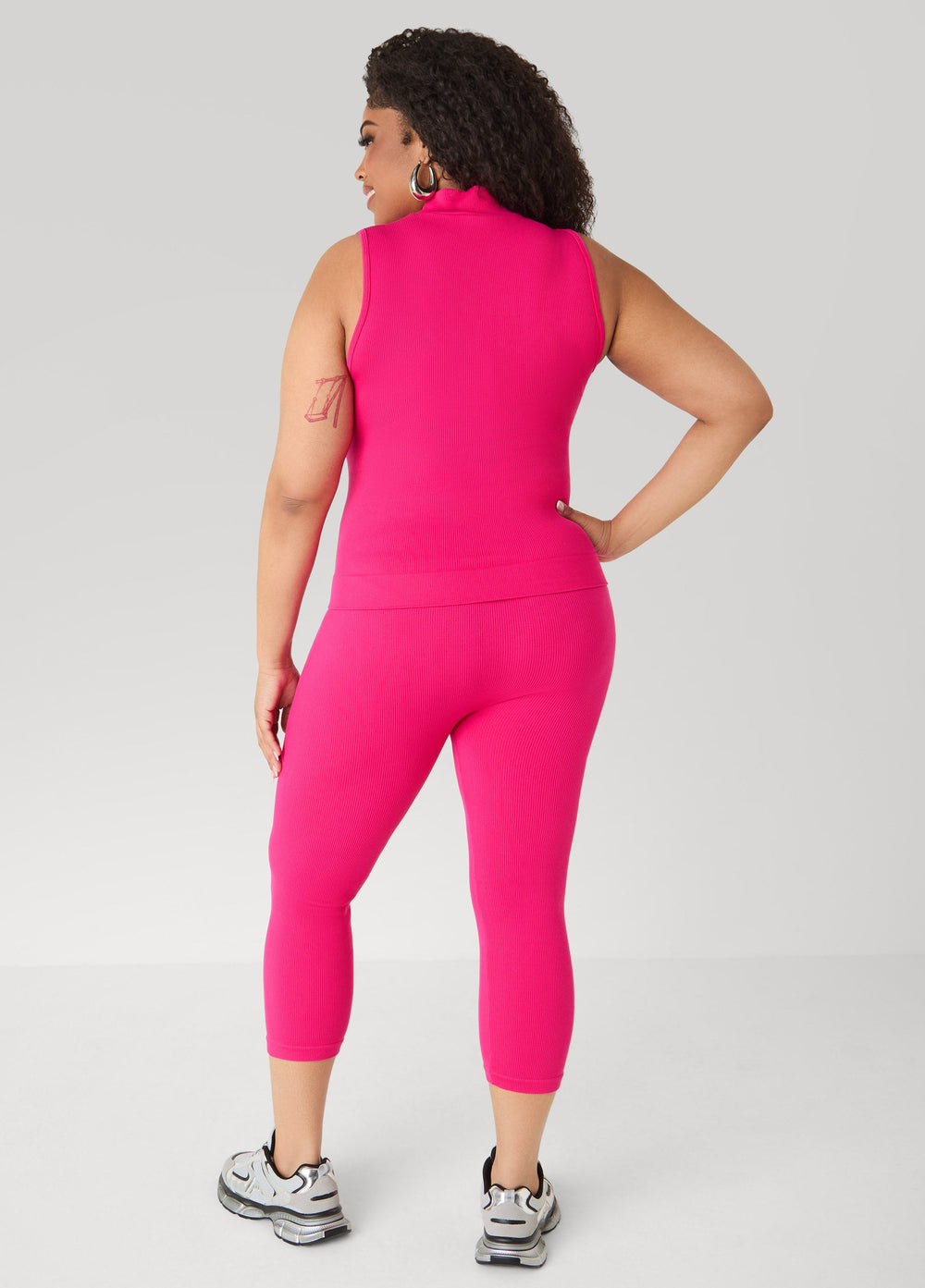 Ribbed Mock Neck Top And Capri Set Red | Ashley Stewart