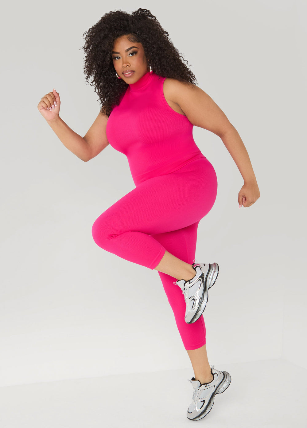 Ribbed Mock Neck Top And Capri Set Red | Ashley Stewart