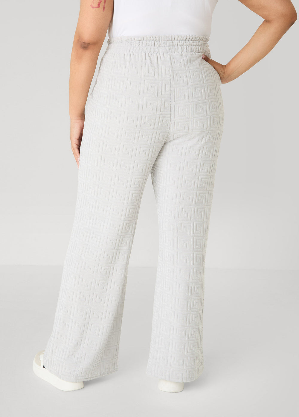 Greek Key Wide Leg Pants Coffee Bean | Ashley Stewart
