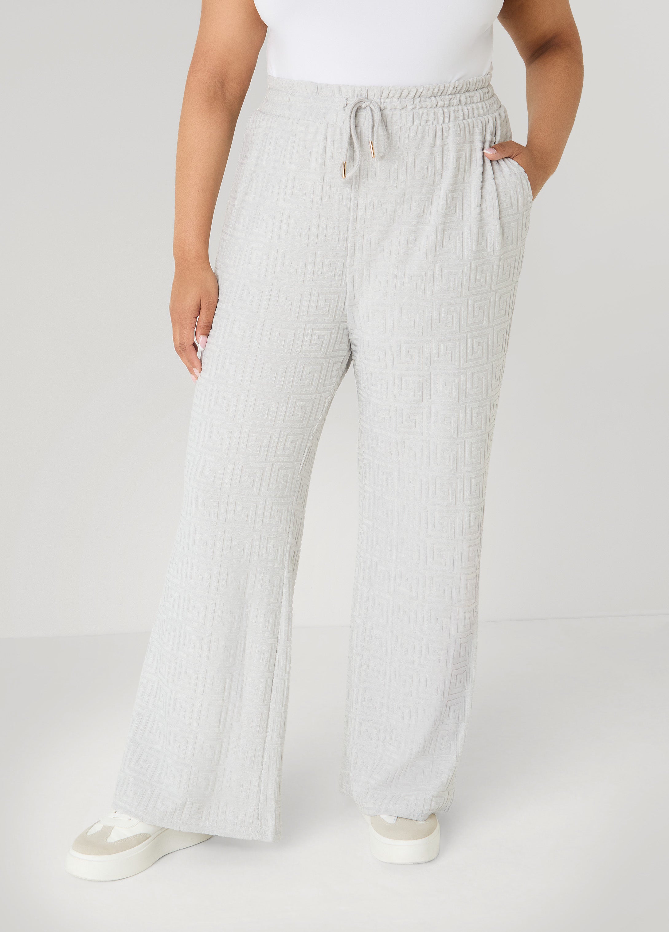 Greek Key Wide Leg Pants Coffee Bean | Ashley Stewart