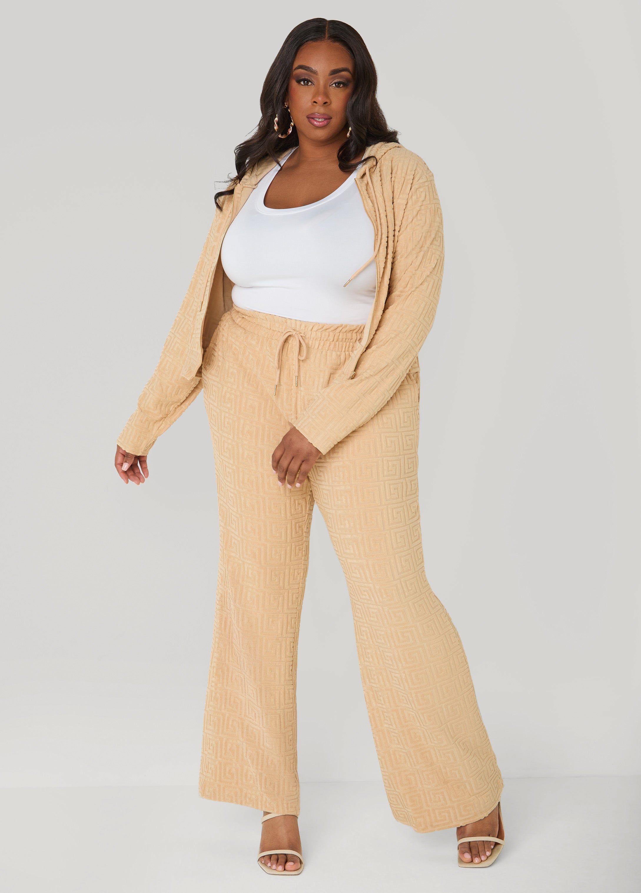Greek Key Wide Leg Pants Coffee Bean | Ashley Stewart