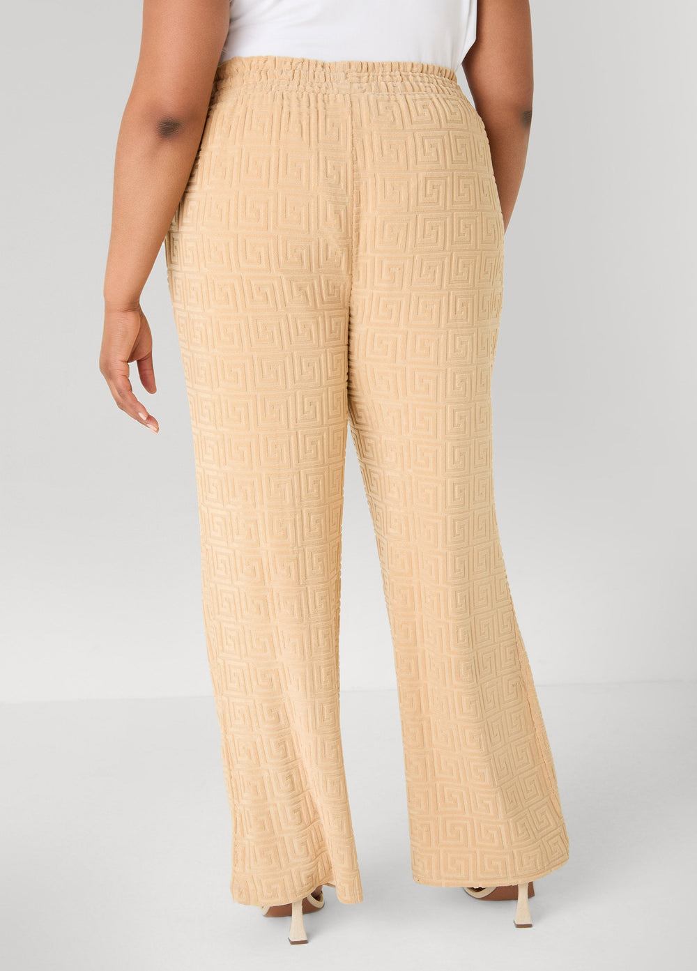 Greek Key Wide Leg Pants Coffee Bean | Ashley Stewart