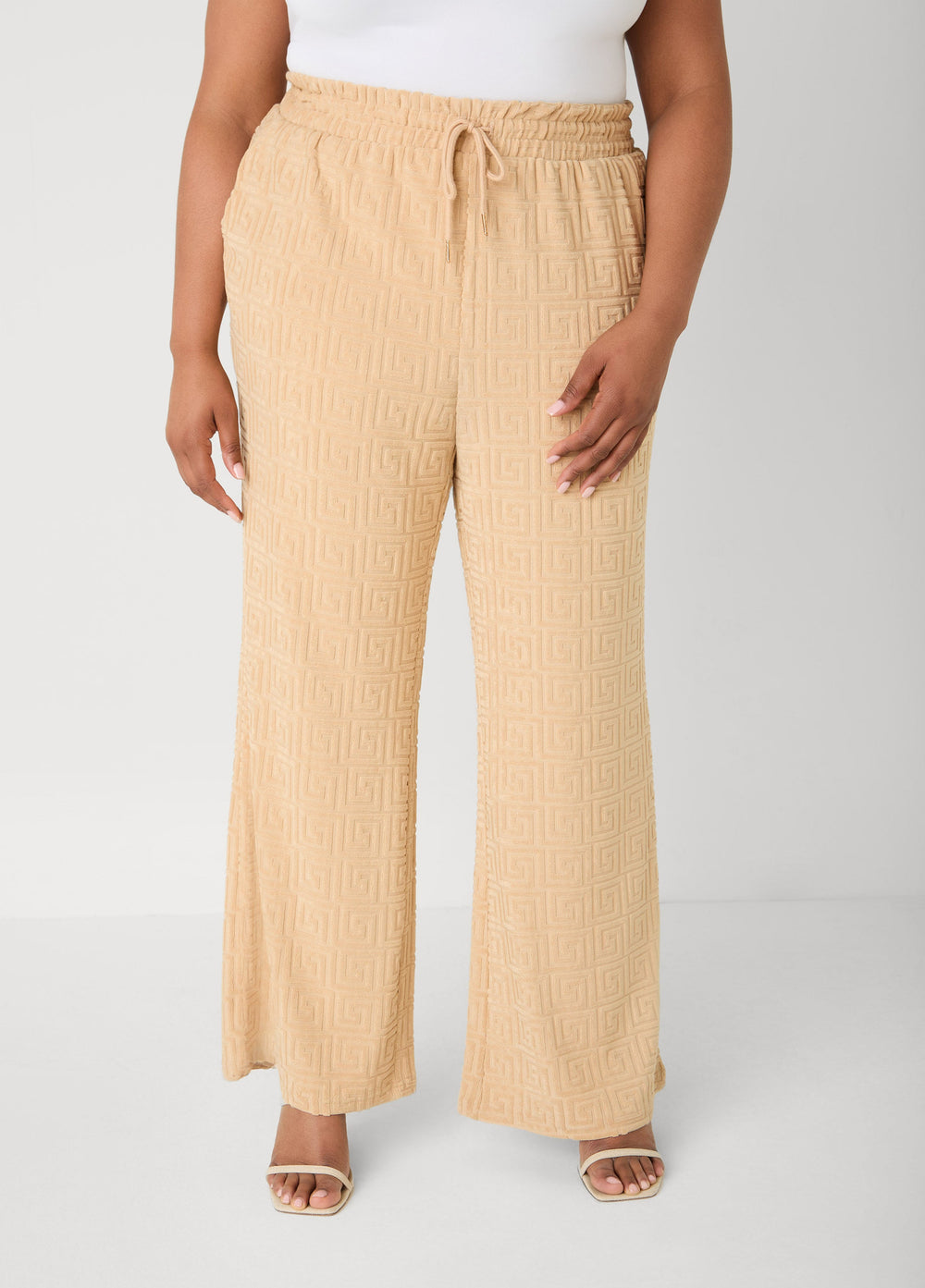 Greek Key Wide Leg Pants Coffee Bean | Ashley Stewart