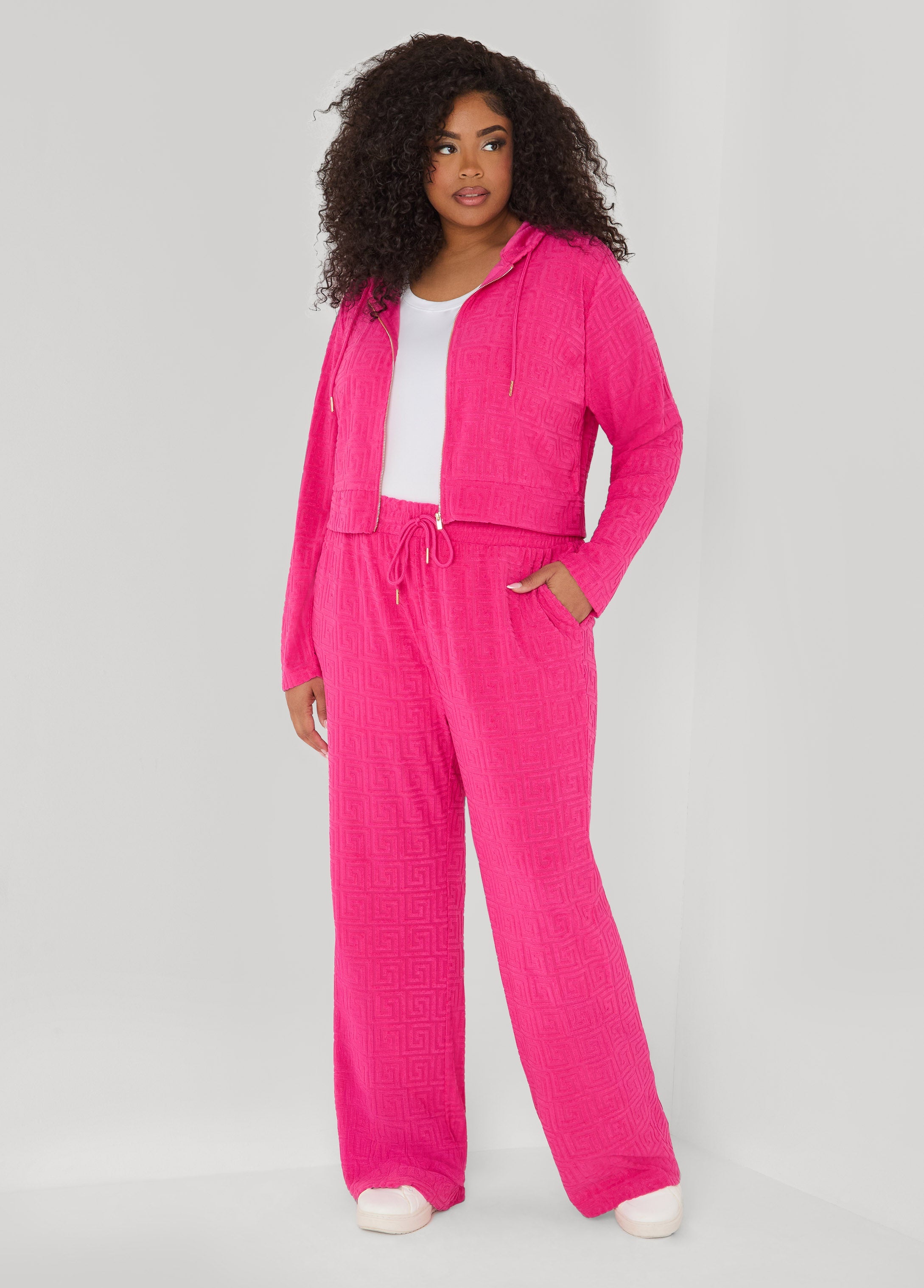 Greek Key Wide Leg Pants Coffee Bean | Ashley Stewart