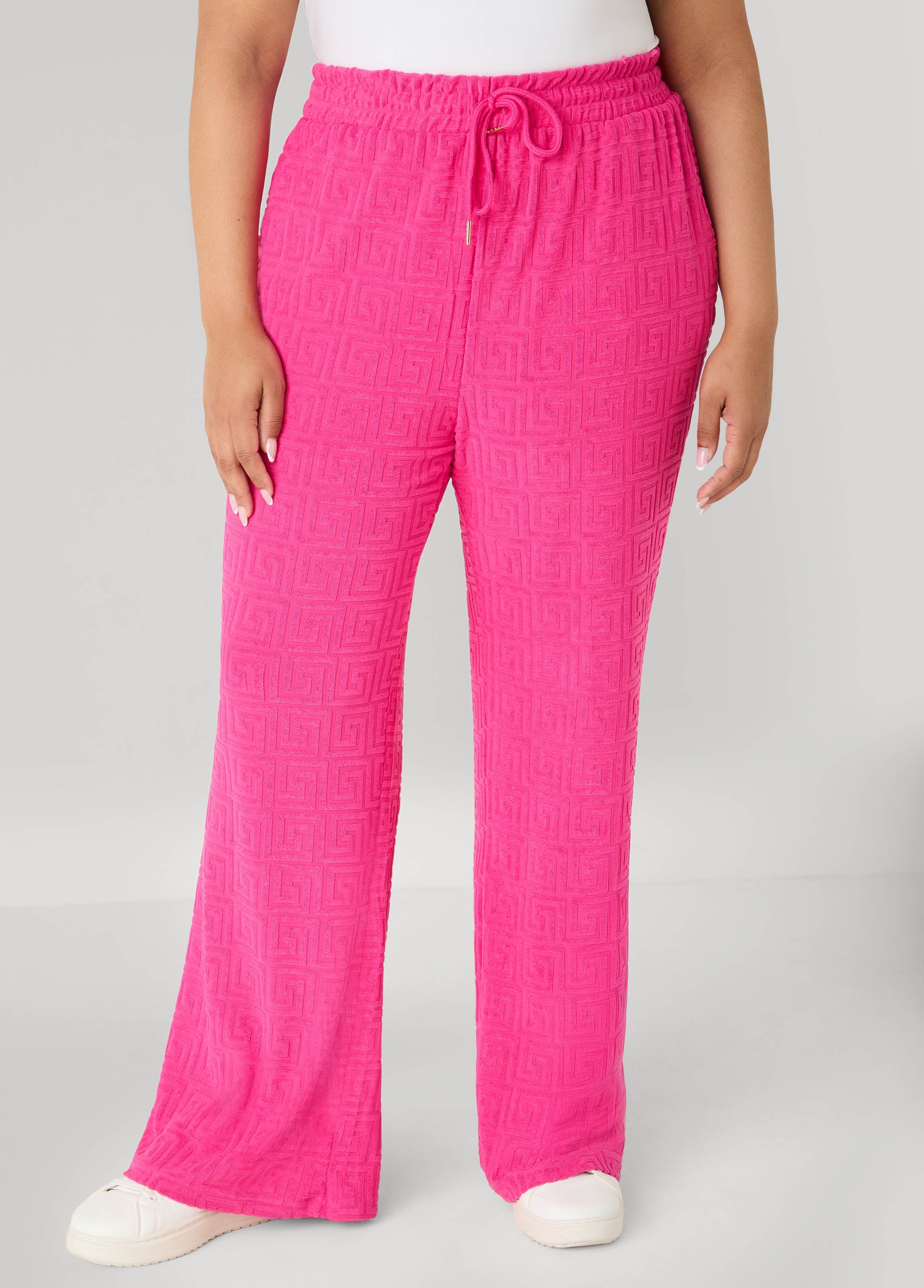 Greek Key Wide Leg Pants Coffee Bean | Ashley Stewart