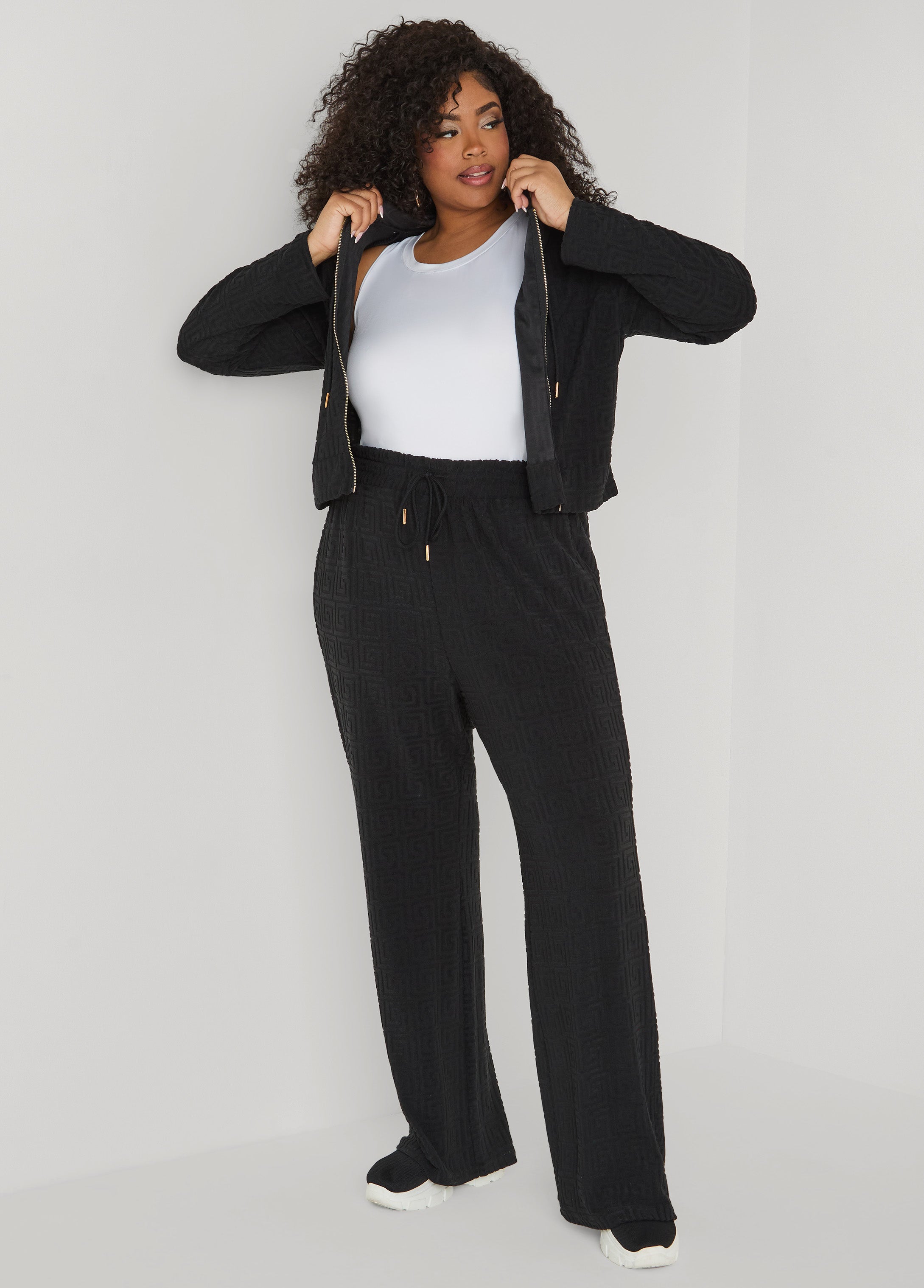 Greek Key Wide Leg Pants Coffee Bean | Ashley Stewart