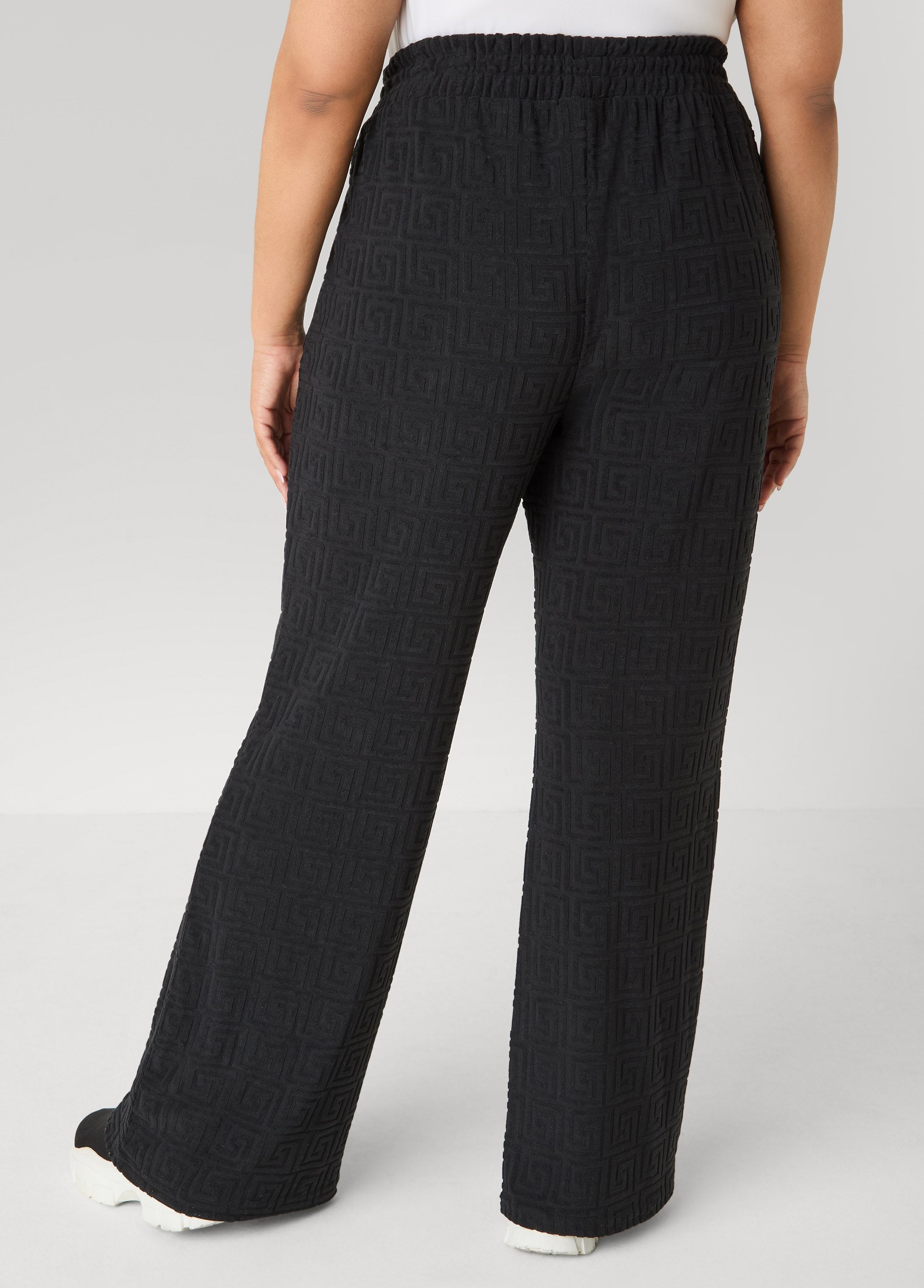 Greek Key Wide Leg Pants Coffee Bean | Ashley Stewart