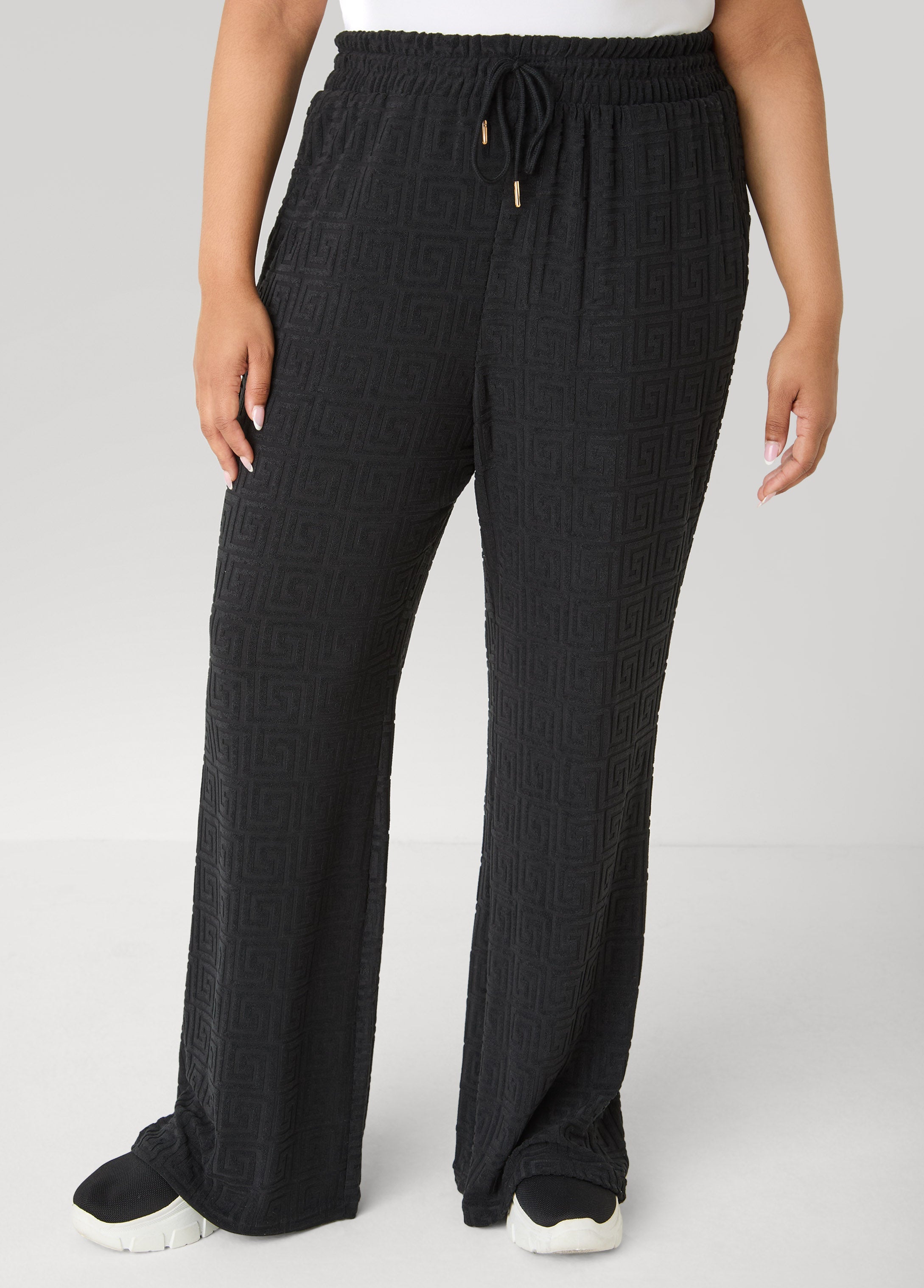 Greek Key Wide Leg Pants Coffee Bean | Ashley Stewart