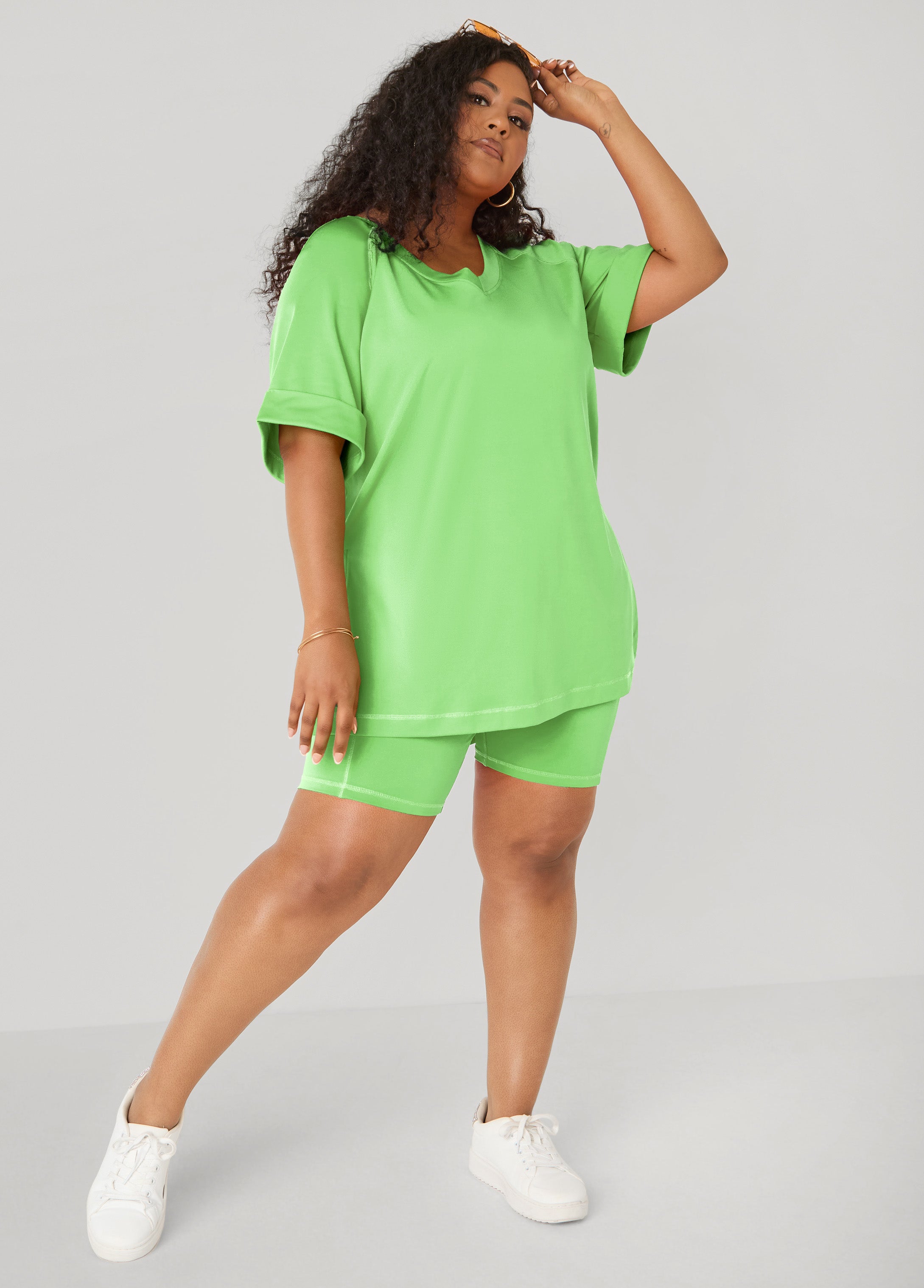 Phone Pocket Biker Shorts Caribbean Sea | Ashley Stewart