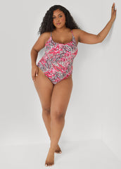 Leopard And Floral Print Swimsuit Multi | Ashley Stewart